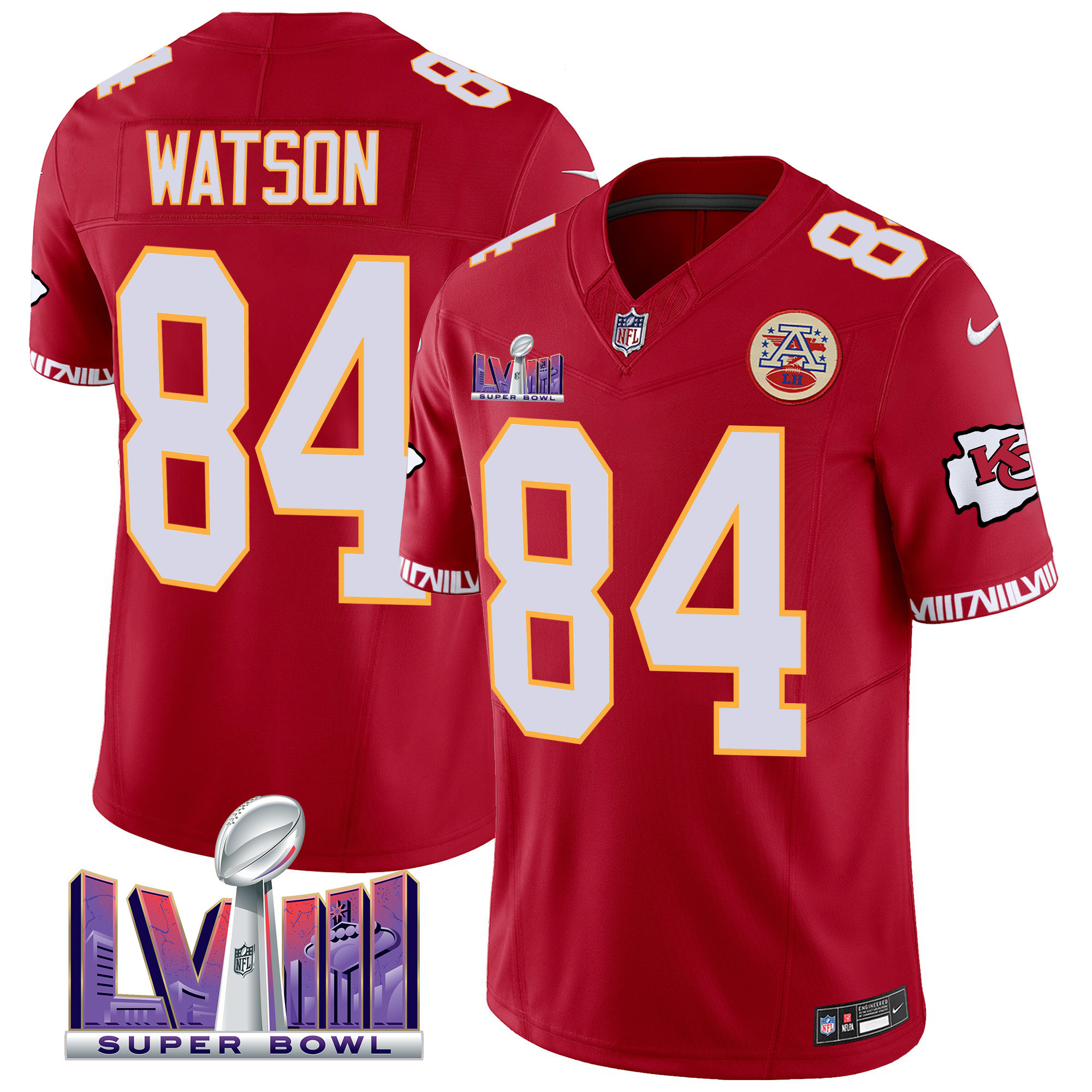 Justin Watson Men's Kansas City Chiefs Super Bowl LVIII Pattern Vapor Red Jersey - All Stitched