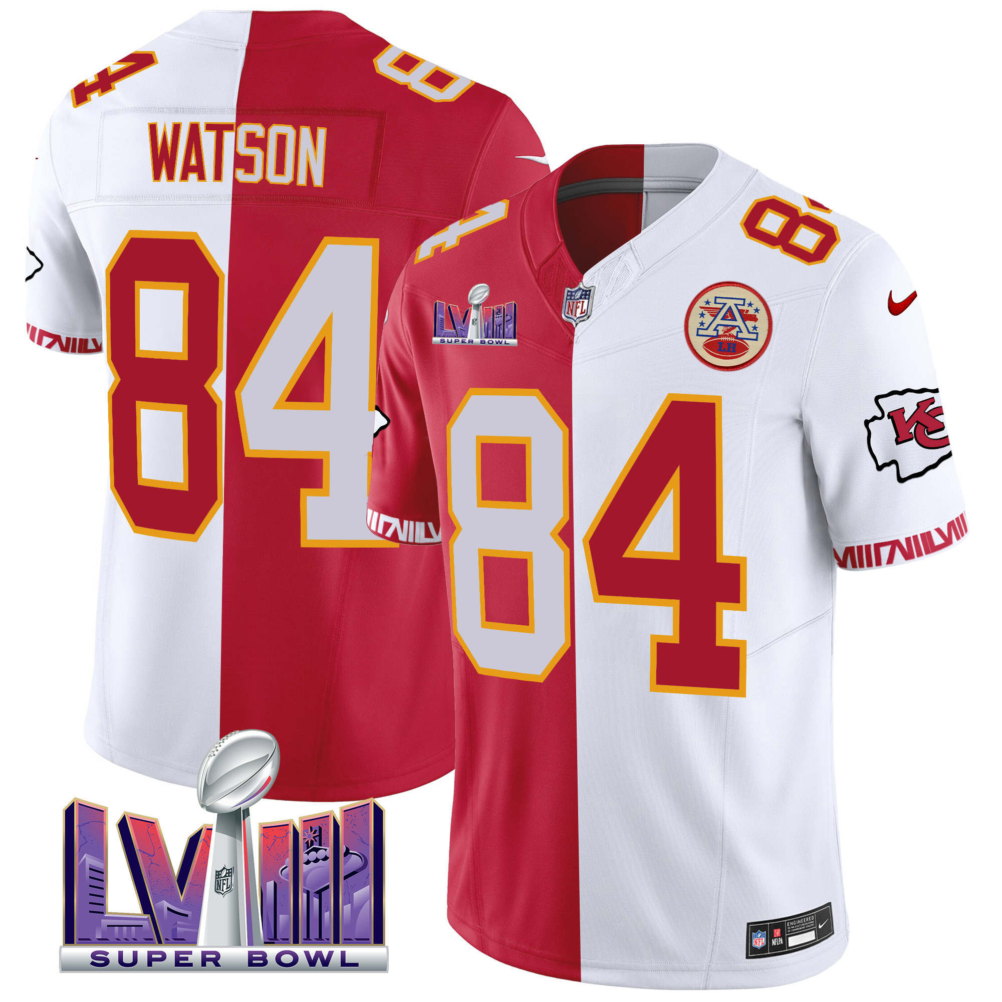 Justin Watson Men's Kansas City Chiefs Super Bowl LVIII Pattern Vapor Split Jersey - All Stitched
