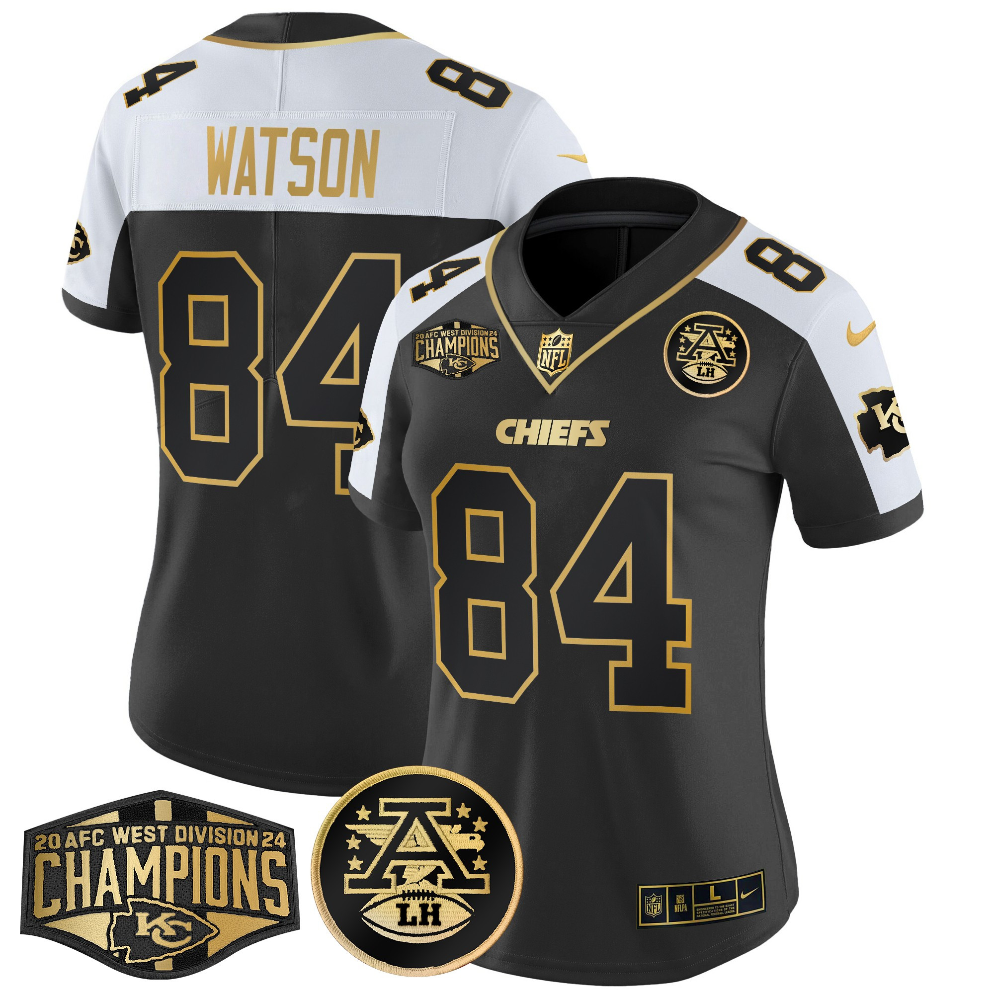 Justin Watson Women's Kansas City Chiefs 2024 AFC West Division Champions Patch Gold Vapor Limited Alternate Jersey - All Stitched