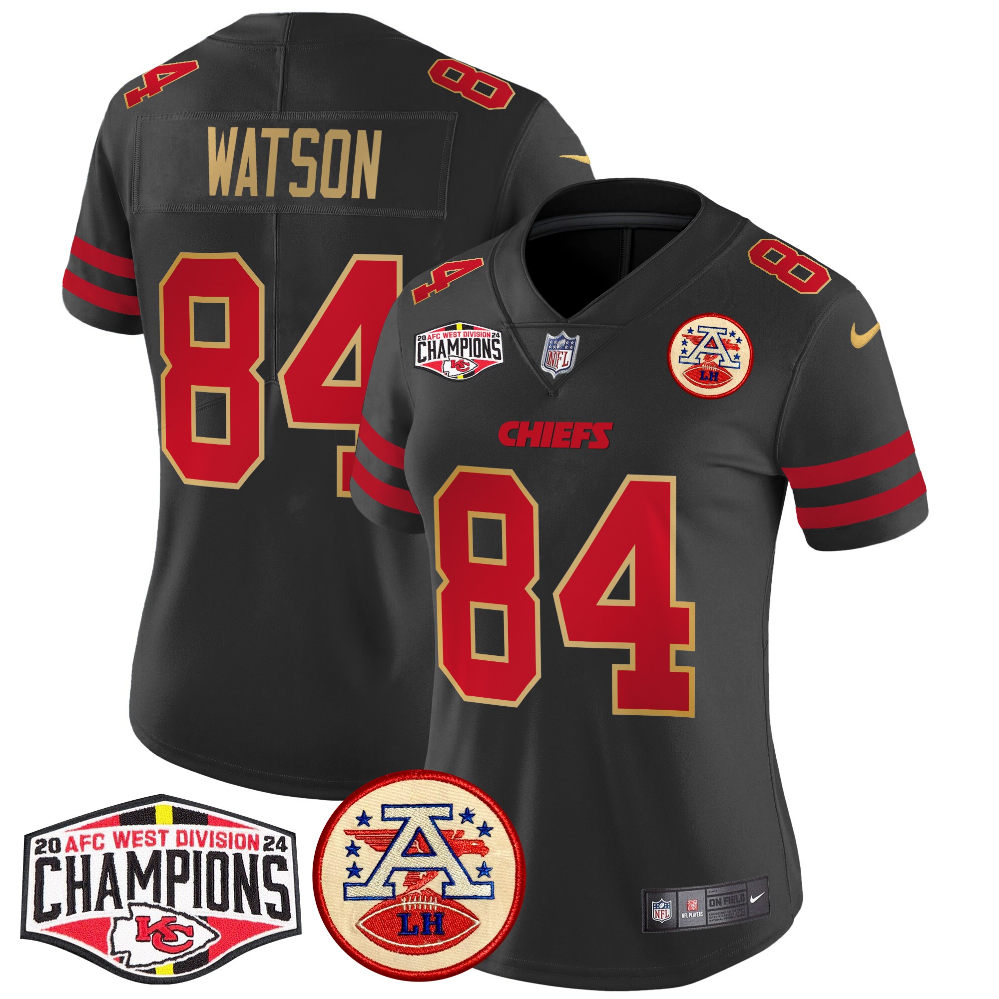 Justin Watson Women's Kansas City Chiefs 2024 AFC West Division Champions Patch Vapor Limited Gold Trim Jersey - All Stitched