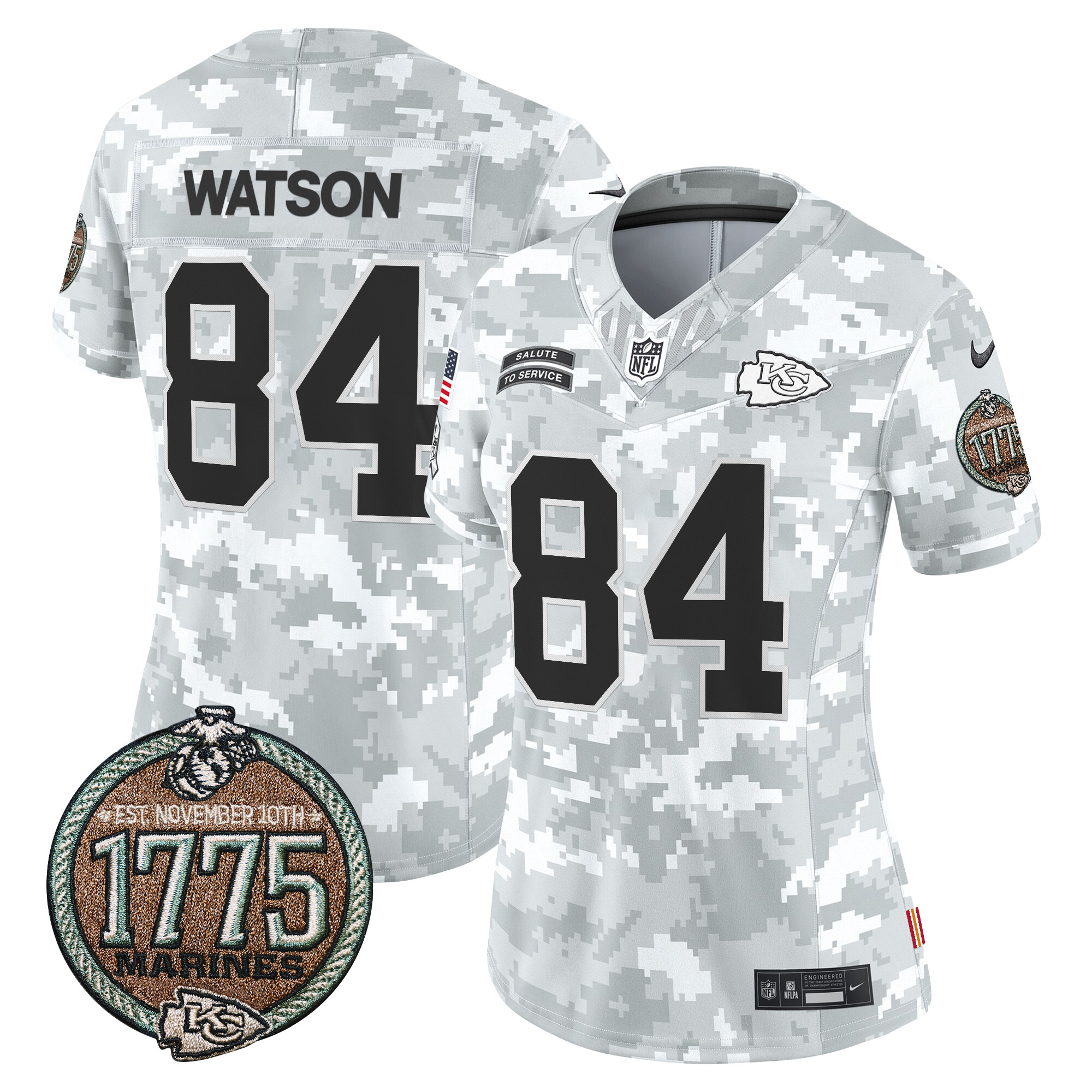 Justin Watson Women's Kansas City Chiefs 2024 Salute to Service Establishment Year Patch Vapor Limited Marines Jersey - All Stitched