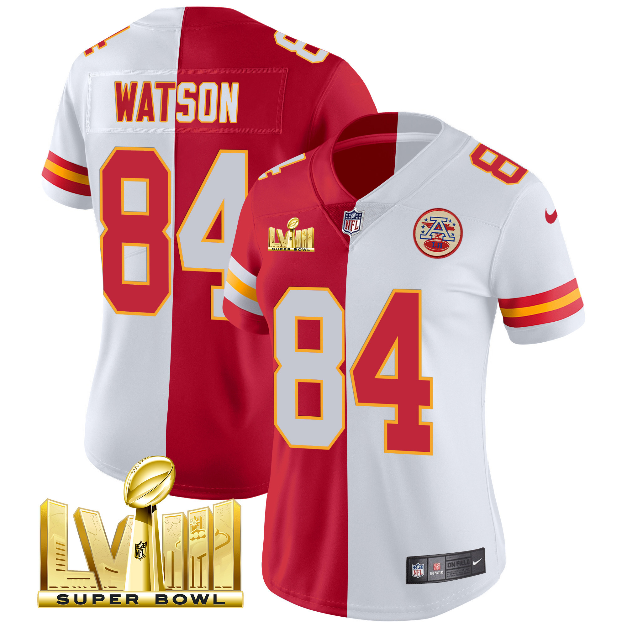 Justin Watson Women's Kansas City Chiefs Super Bowl LVIII Gold Patch Vapor Split Jersey - All Stitched