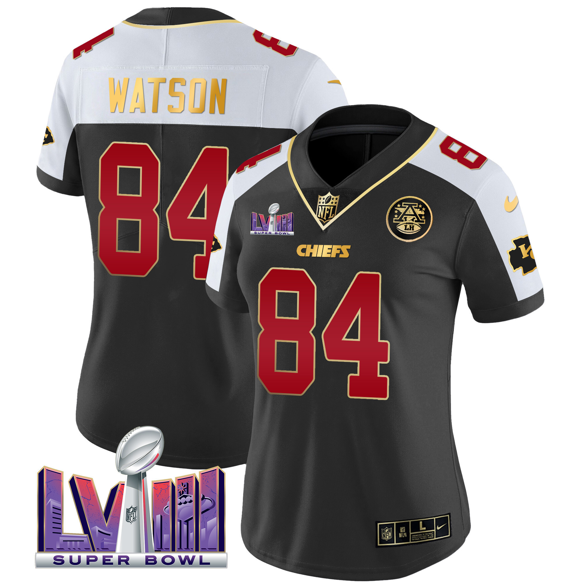 Justin Watson Women's Kansas City Chiefs Super Bowl LVIII Patch Vapor Black Alternate Jersey - All Stitched