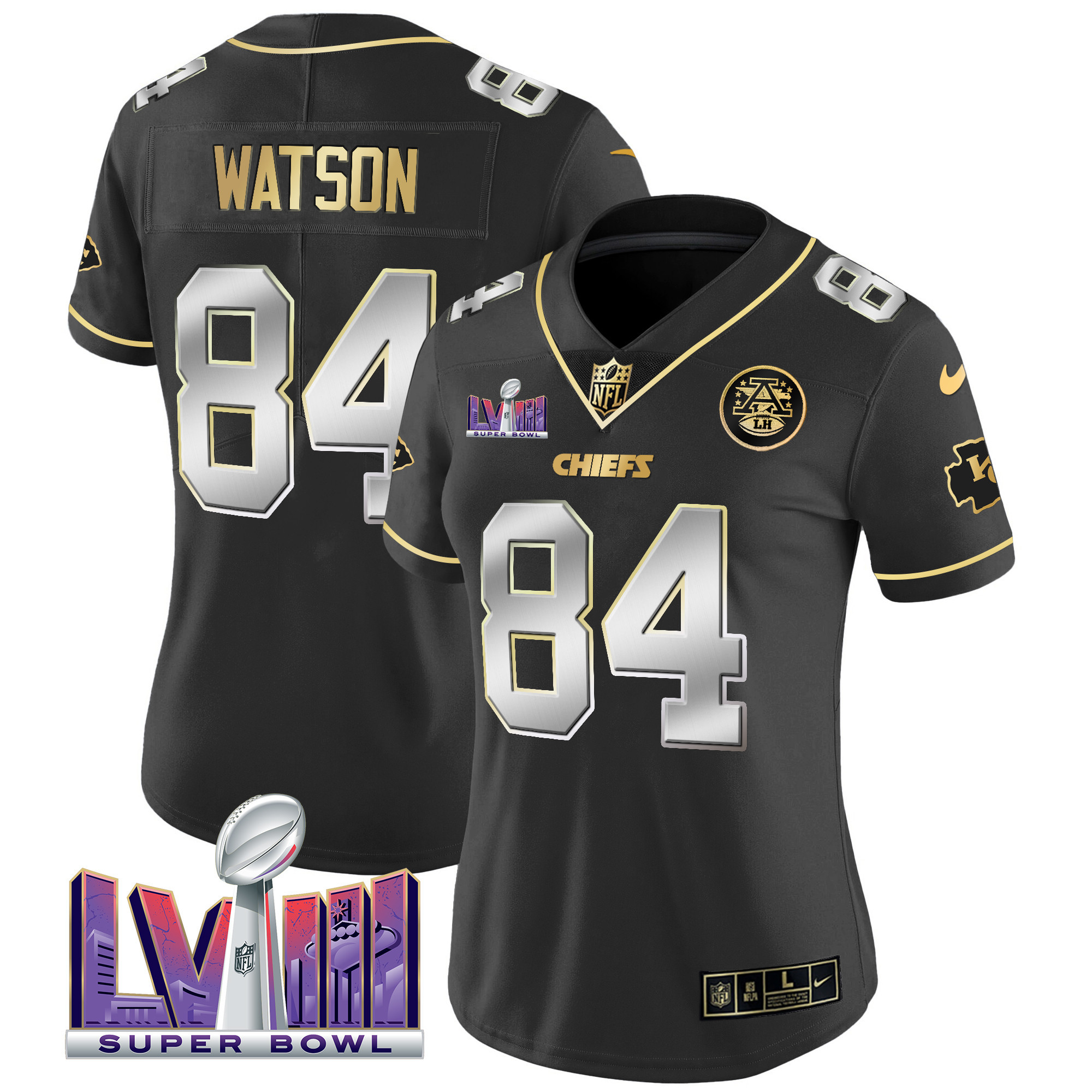 Justin Watson Women's Kansas City Chiefs Super Bowl LVIII Patch Vapor Black Limited Jersey - All Stitched