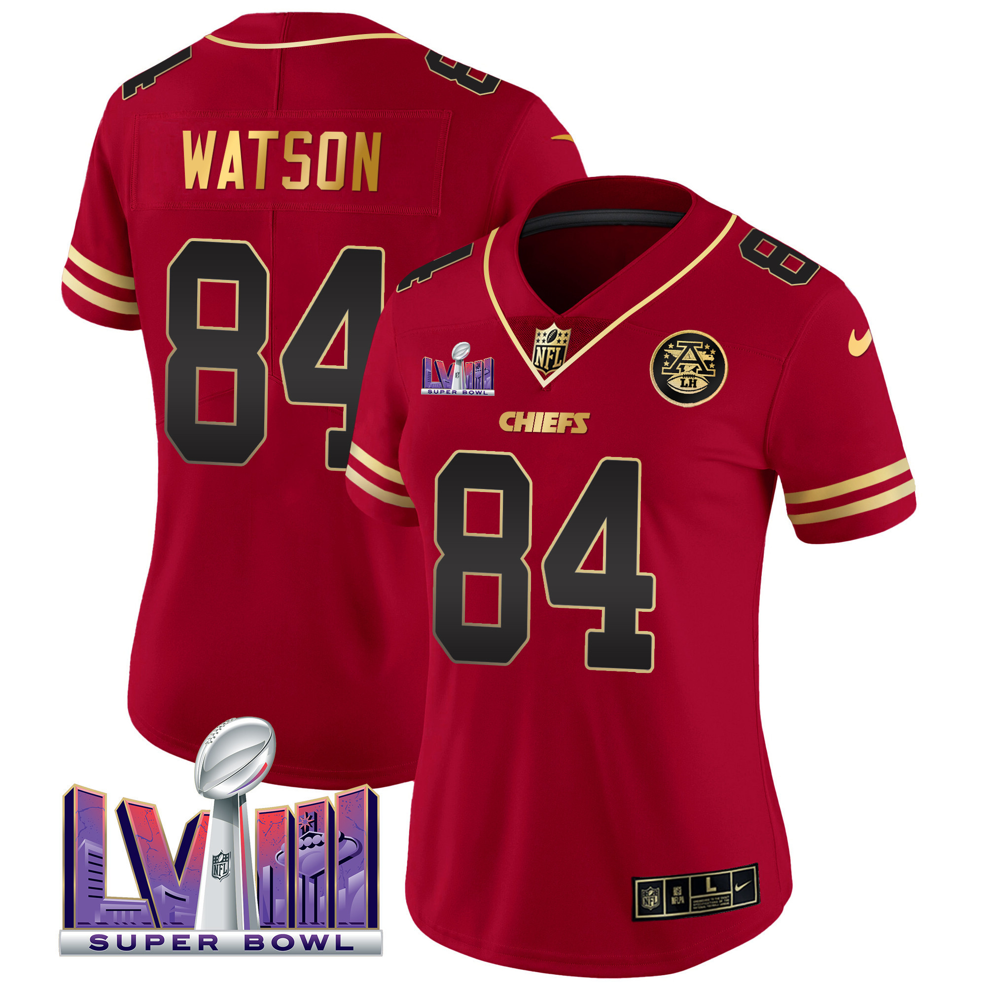 Justin Watson Women's Kansas City Chiefs Super Bowl LVIII Patch Vapor Black Red Jersey - All Stitched