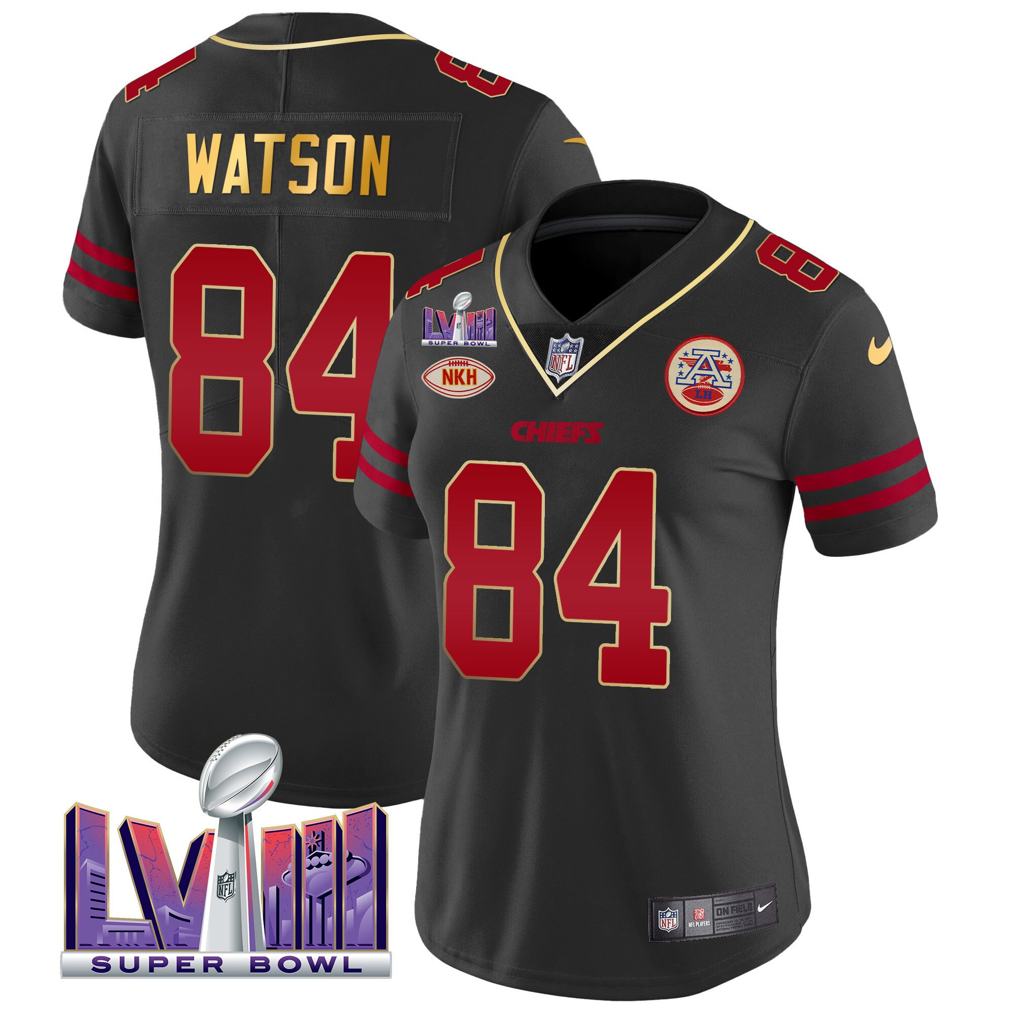 Justin Watson Women's Kansas City Chiefs Super Bowl LVIII Patch Vapor Gold Trim Jersey - All Stitched