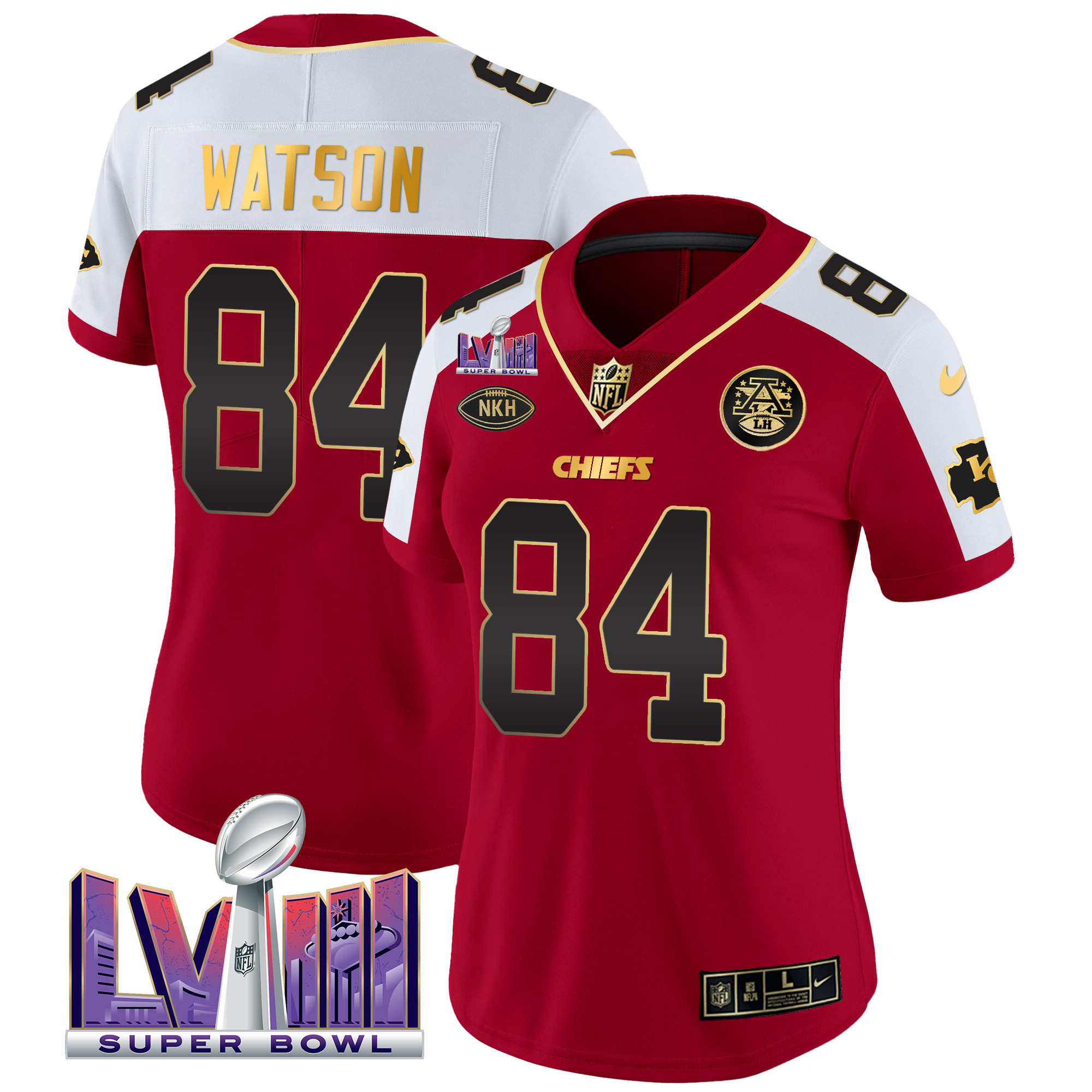 Justin Watson Women's Kansas City Chiefs Super Bowl LVIII Patch Vapor Red Alternate Jersey - All Stitched