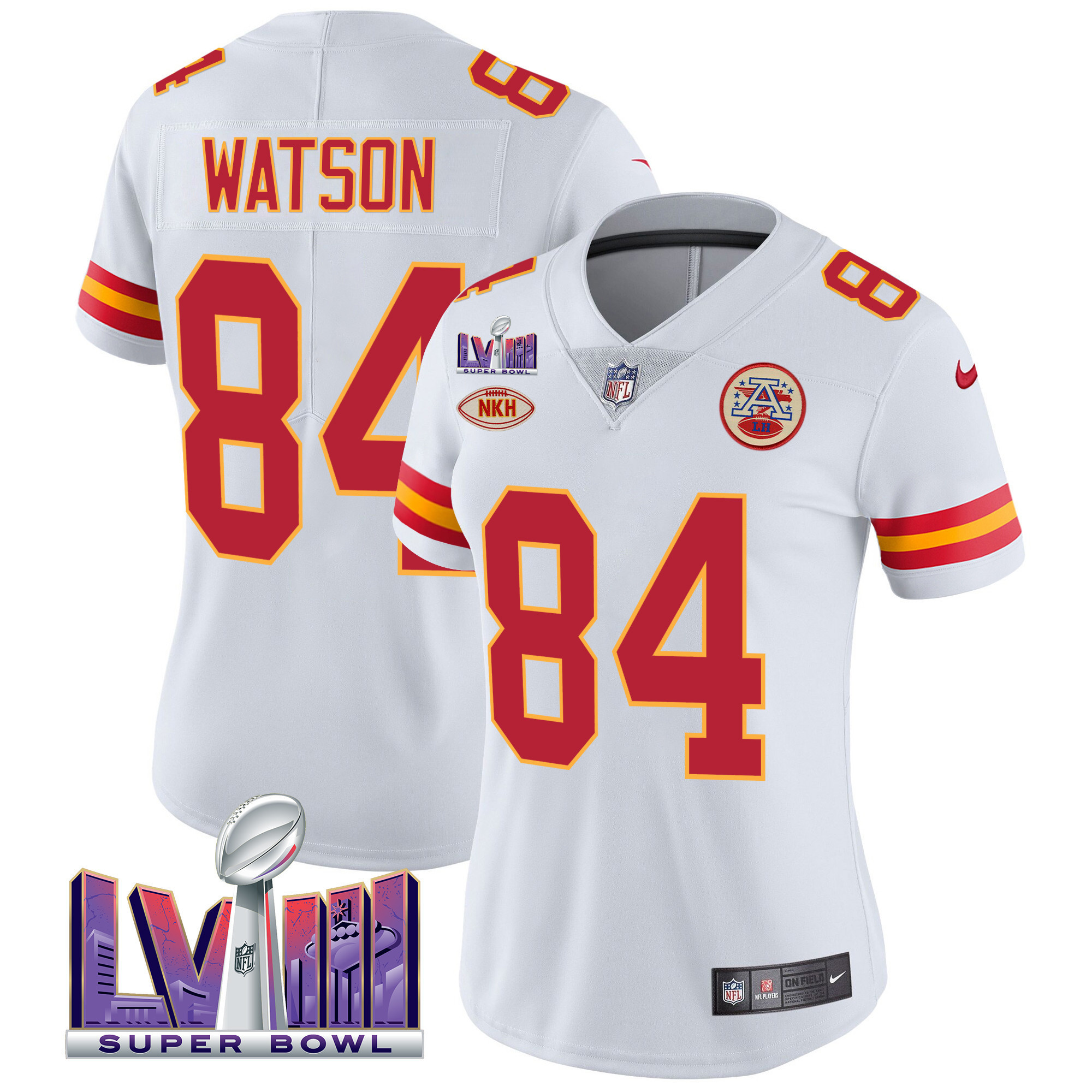 Justin Watson Women's Kansas City Chiefs Super Bowl LVIII Patch Vapor White Jersey - All Stitched