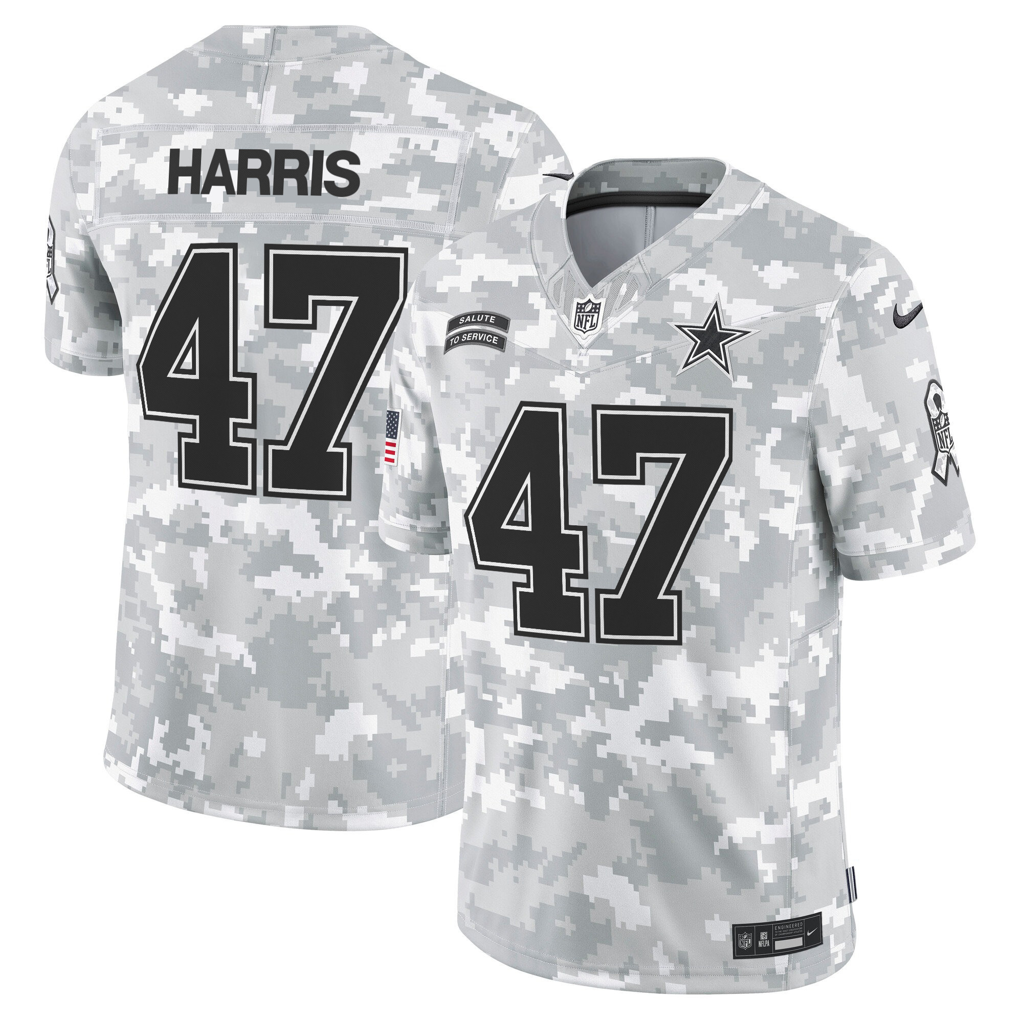 Kamala Harris Men's Dallas Cowboys 2024 Salute to Service Vapor Limited Arctic Camo Jersey - All Stitched