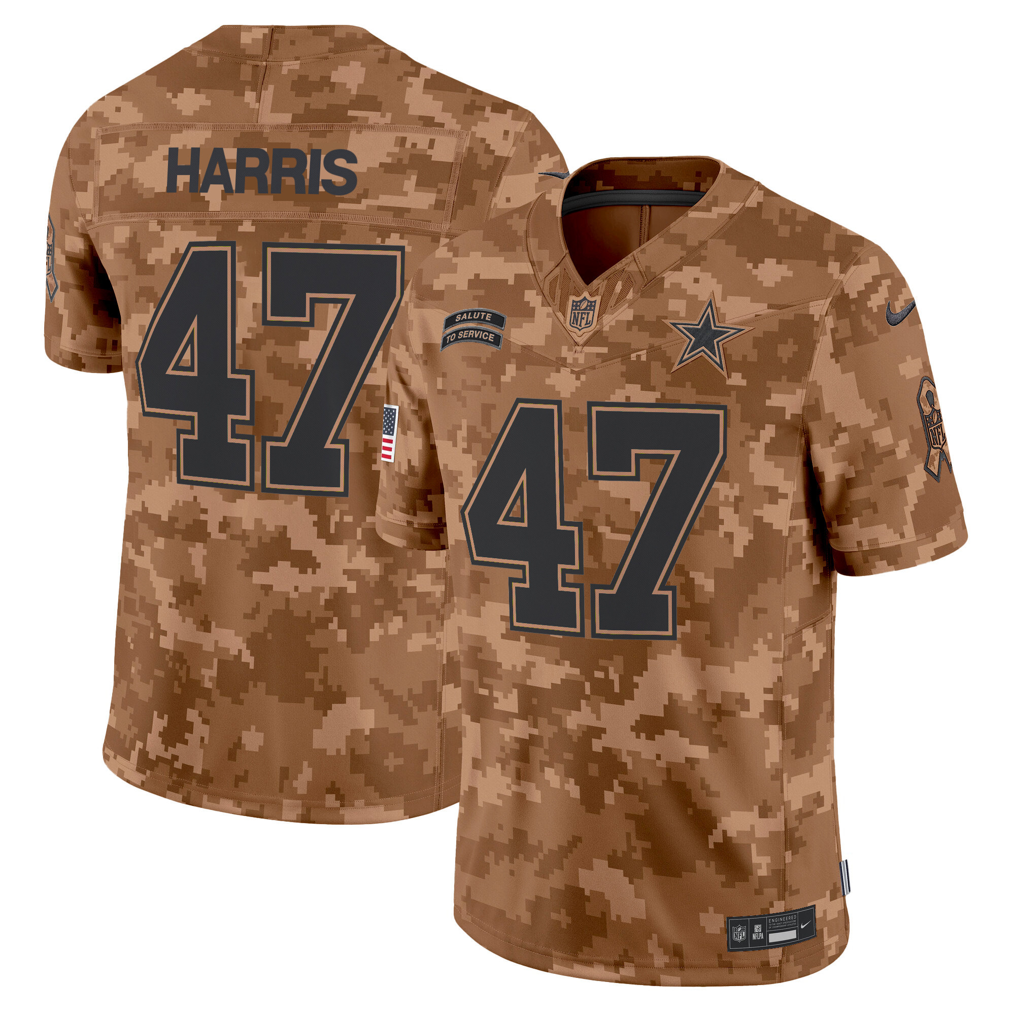 Kamala Harris Men's Dallas Cowboys 2024 Salute to Service Vapor Limited Brown Camo Jersey - All Stitched