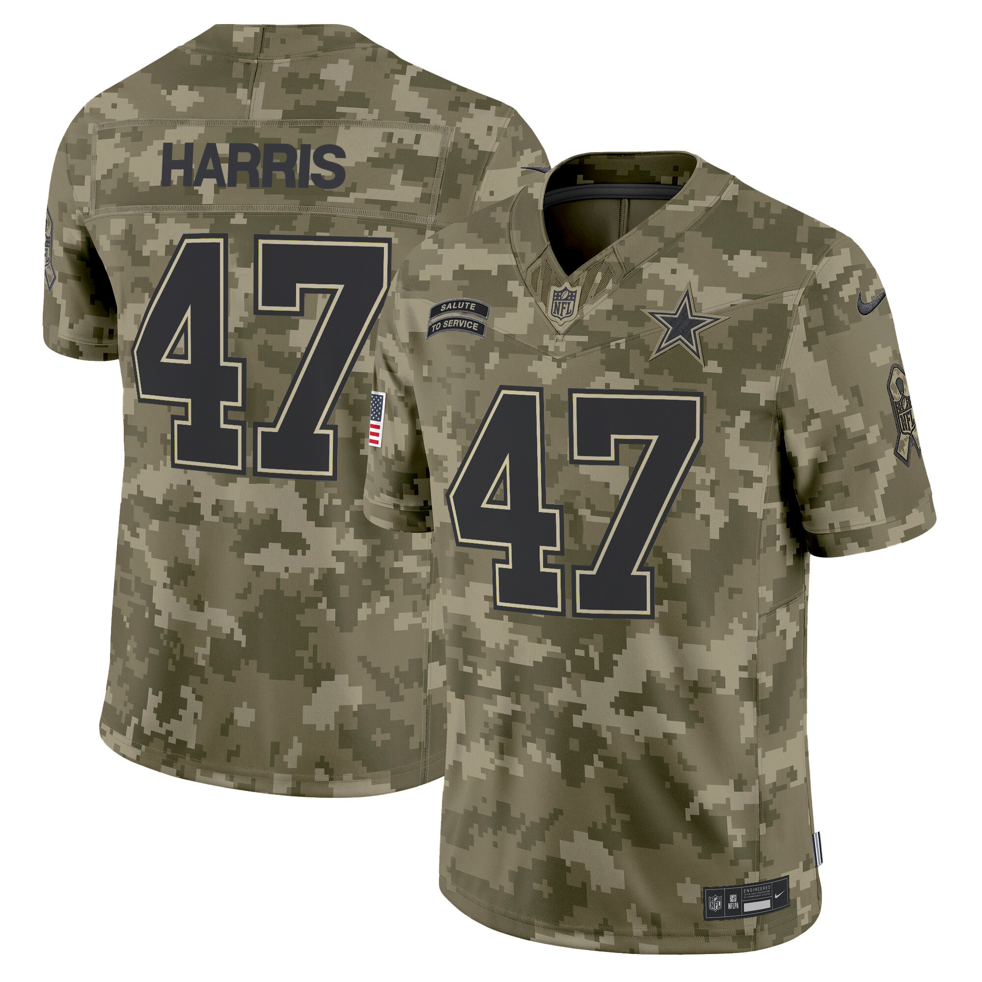 Kamala Harris Men's Dallas Cowboys 2024 Salute to Service Vapor Limited Olive Camo Jersey - All Stitched