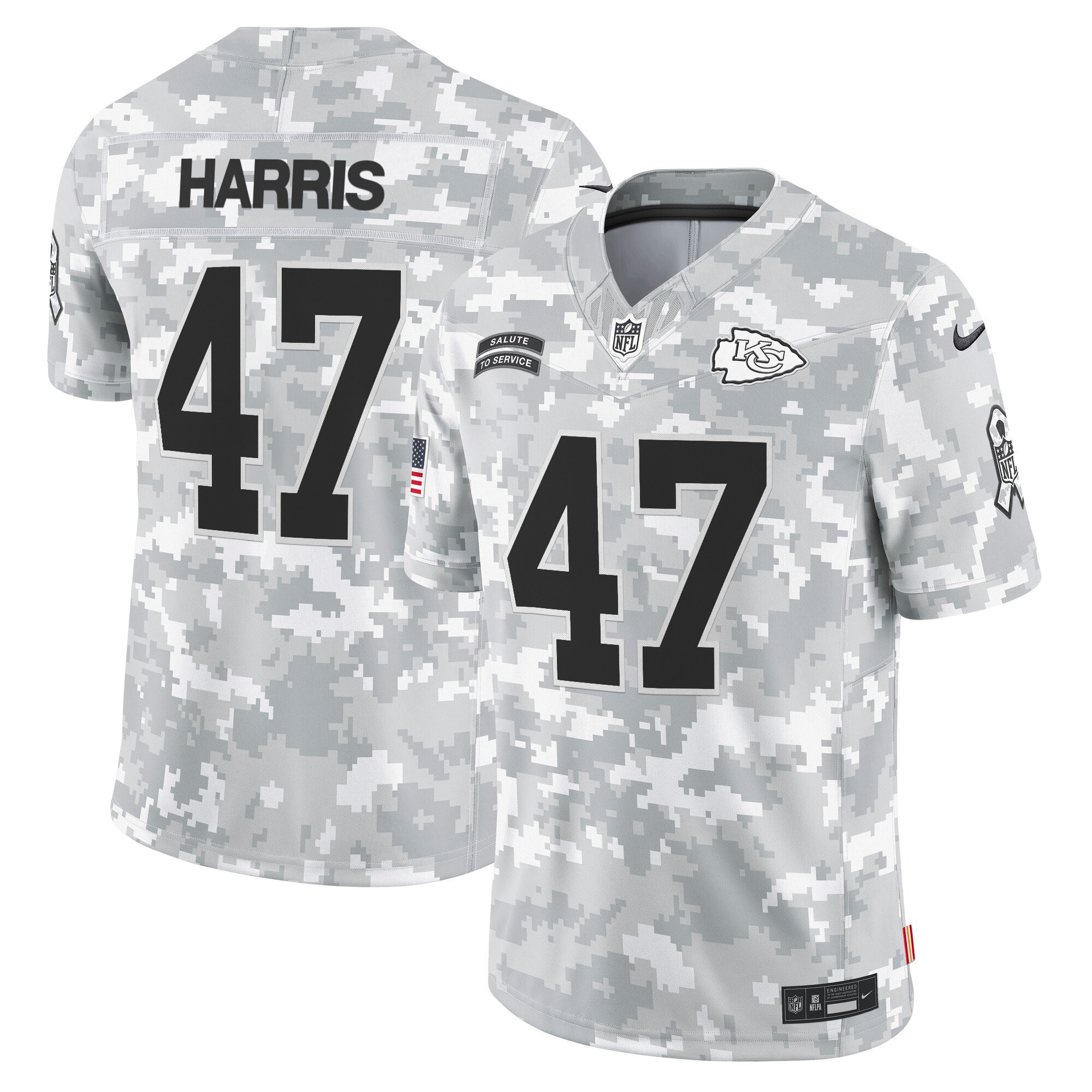 Kamala Harris Men's Kansas City Chiefs 2024 Salute to Service Vapor Limited Arctic Camo Jersey - All Stitched