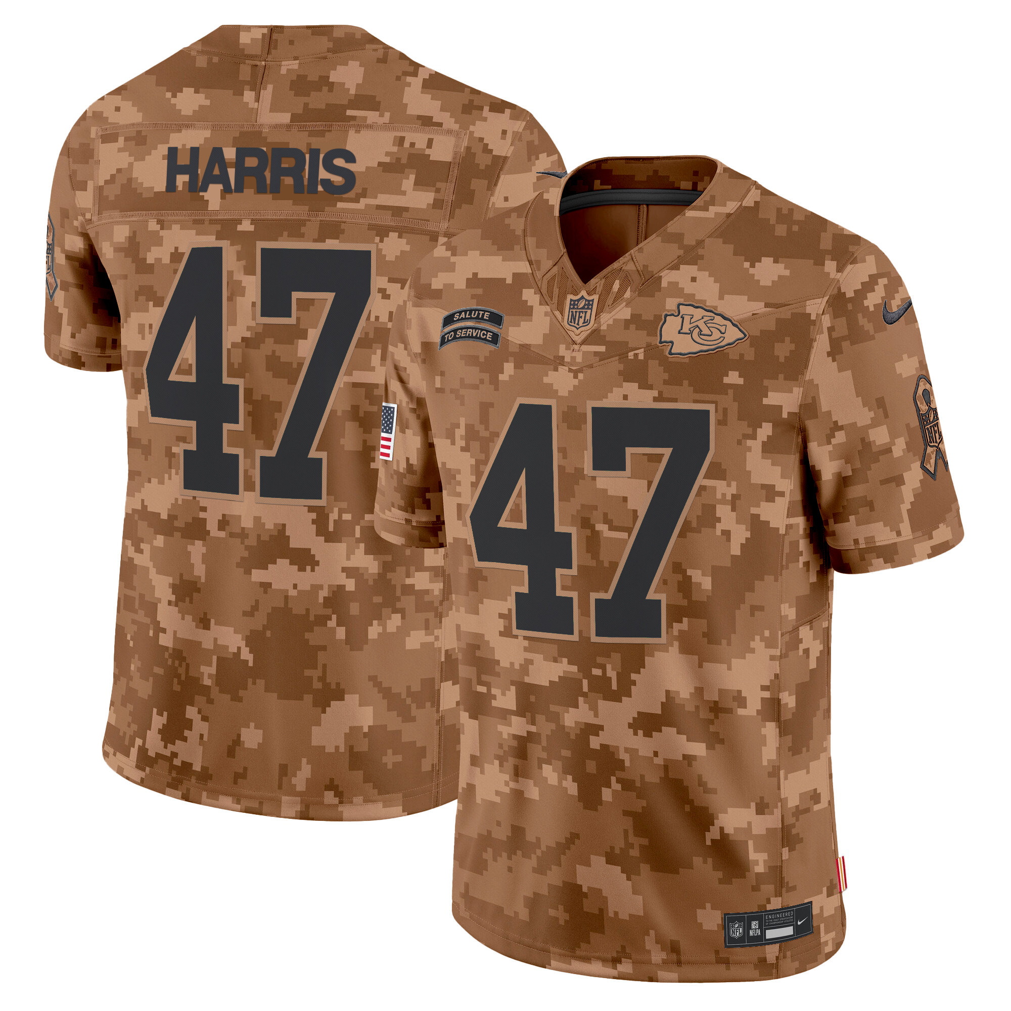 Kamala Harris Men's Kansas City Chiefs 2024 Salute to Service Vapor Limited Brown Camo Jersey - All Stitched