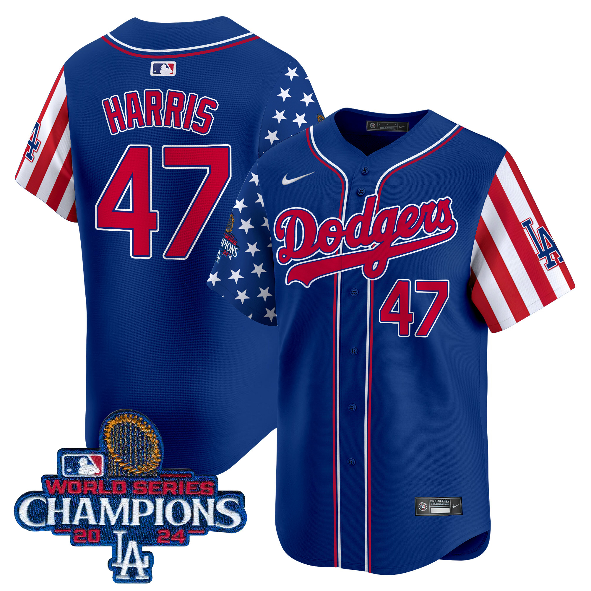 Kamala Harris Men's Los Angeles Dodgers American Style 2024 World Series Champions Vapor Premier Limited Royal Jersey - All Stitched