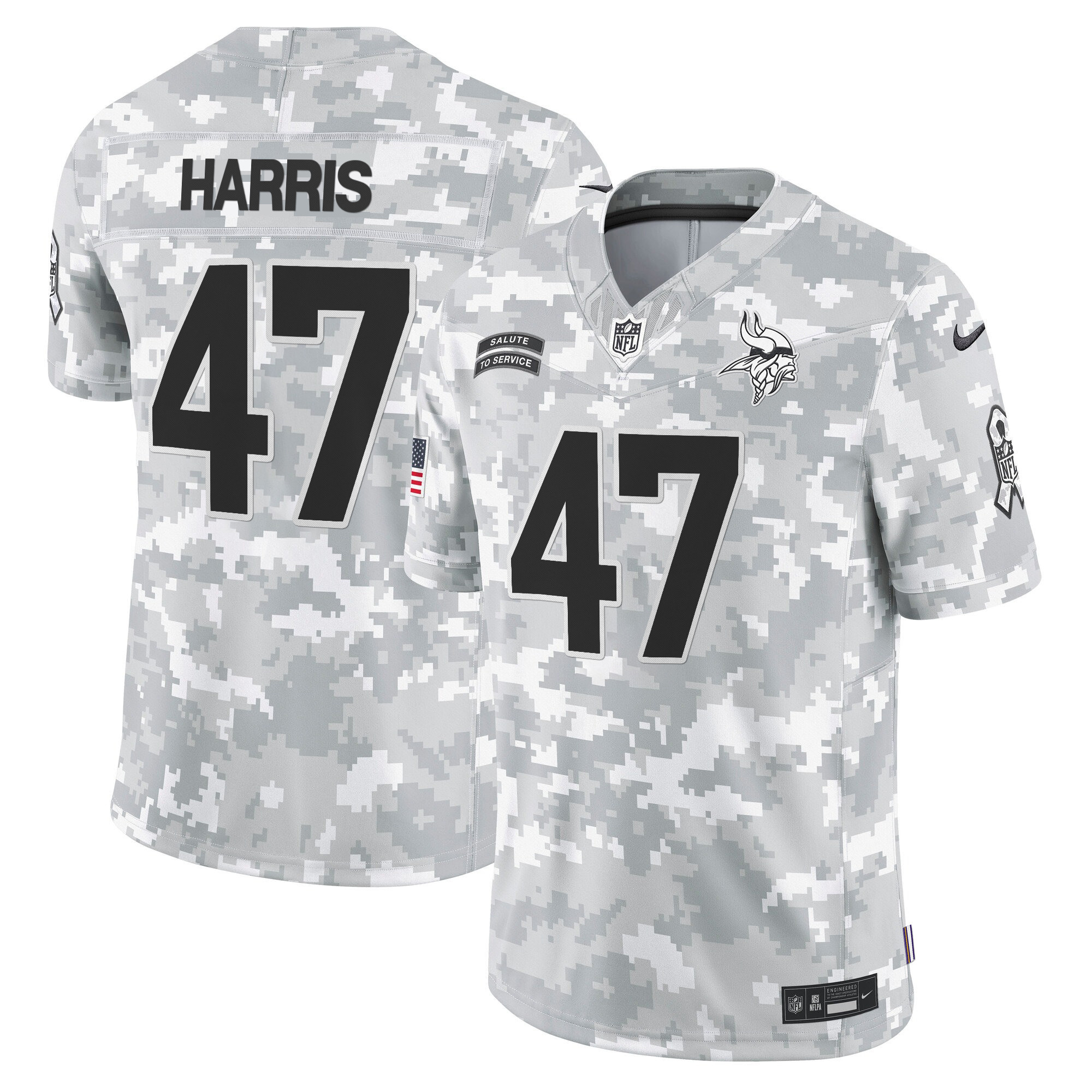 Kamala Harris Men's Minnesota Vikings 2024 Salute to Service Vapor Limited Arctic Camo Jersey - All Stitched