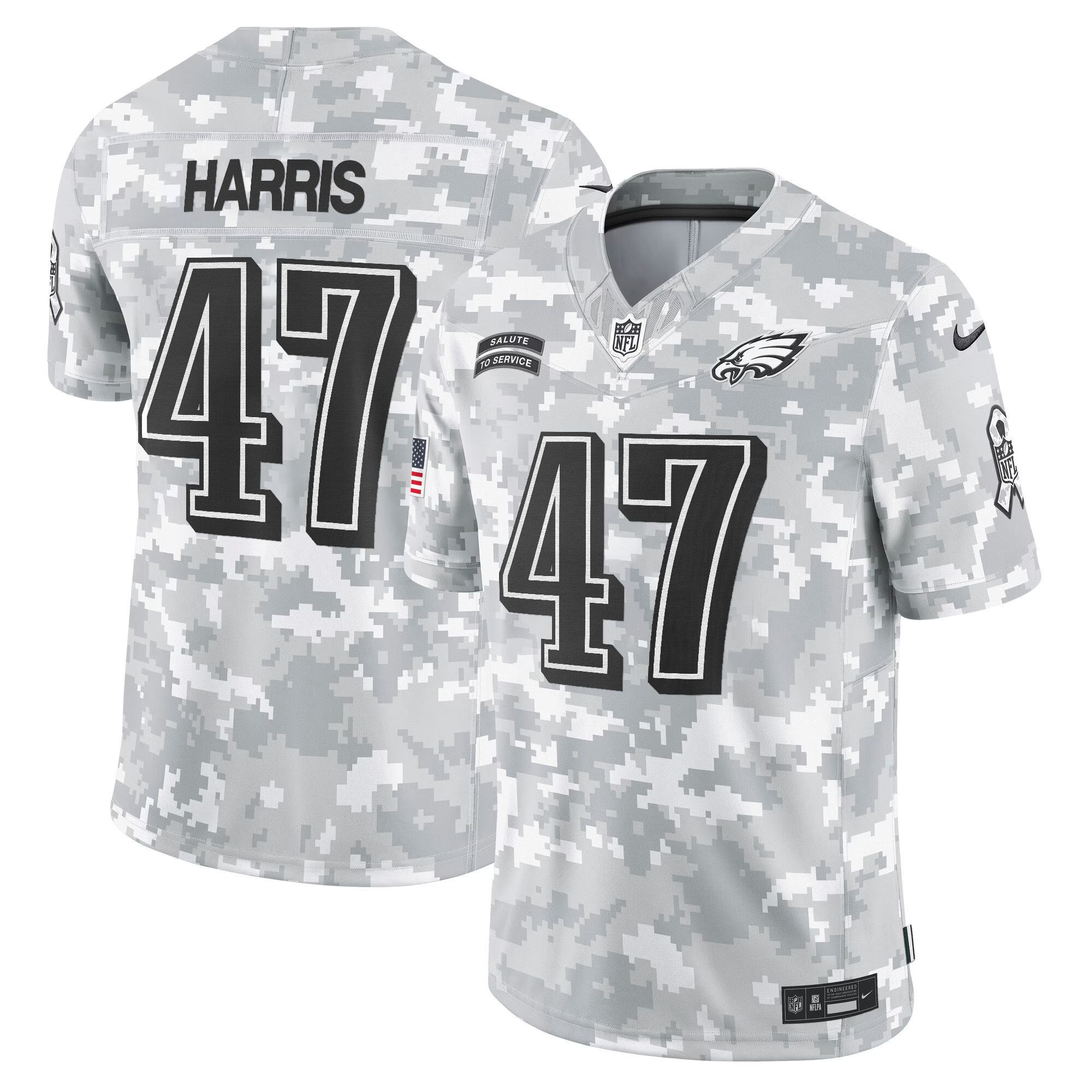 Kamala Harris Men's Philadelphia Eagles 2024 Salute to Service Vapor Limited Arctic Camo Jersey - All Stitched
