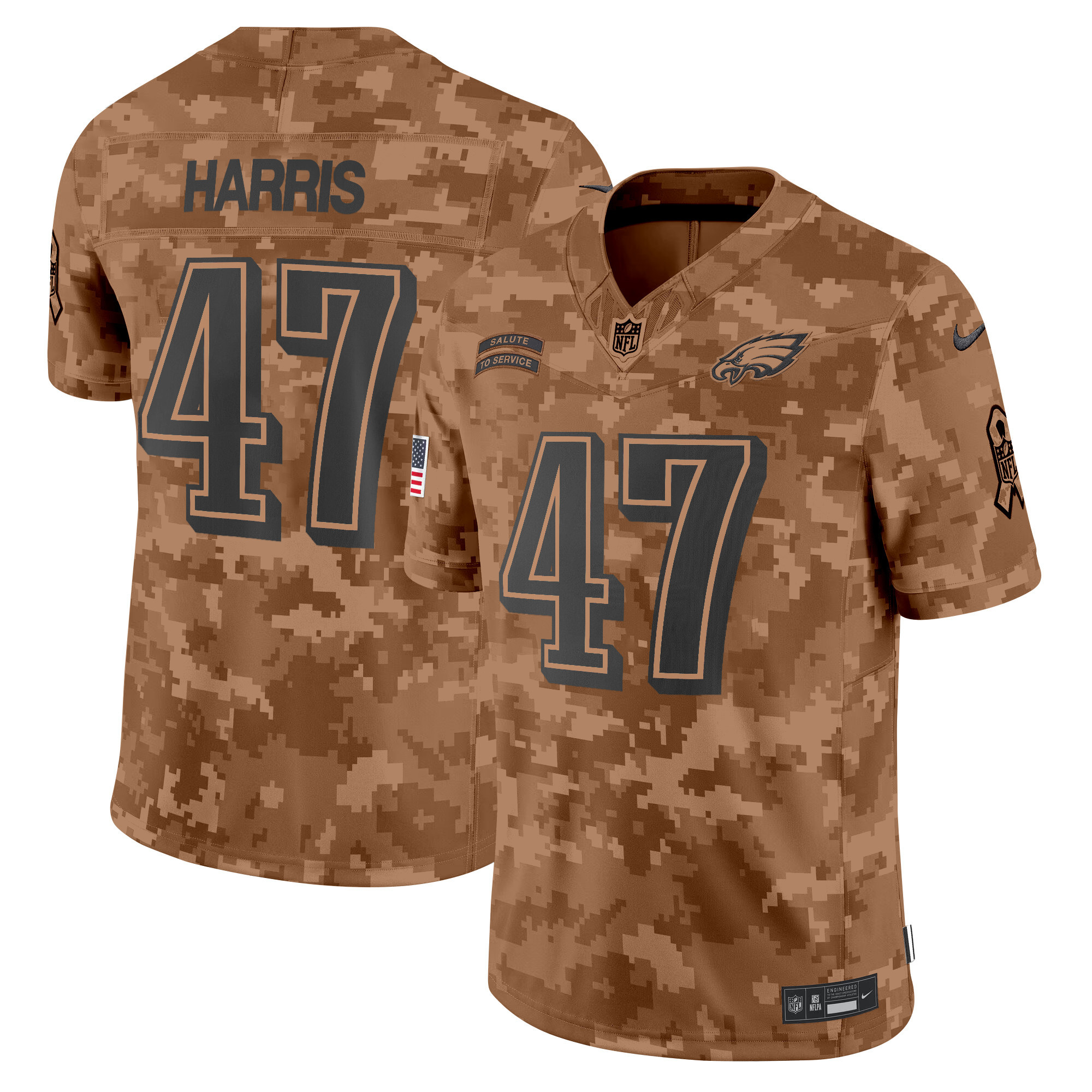 Kamala Harris Men's Philadelphia Eagles 2024 Salute to Service Vapor Limited Brown Camo Jersey - All Stitched
