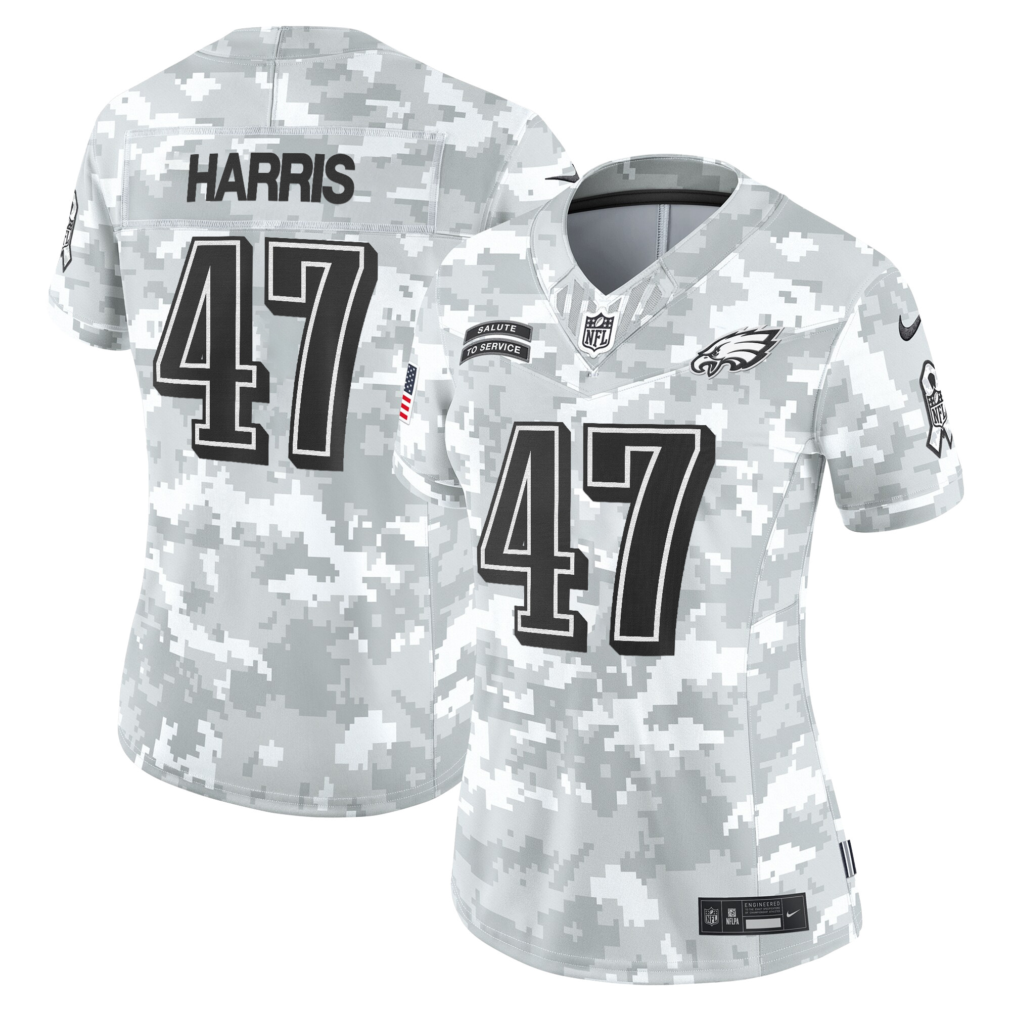 Kamala Harris Women's Philadelphia Eagles 2024 Salute to Service Vapor Limited Arctic Camo Jersey - All Stitched
