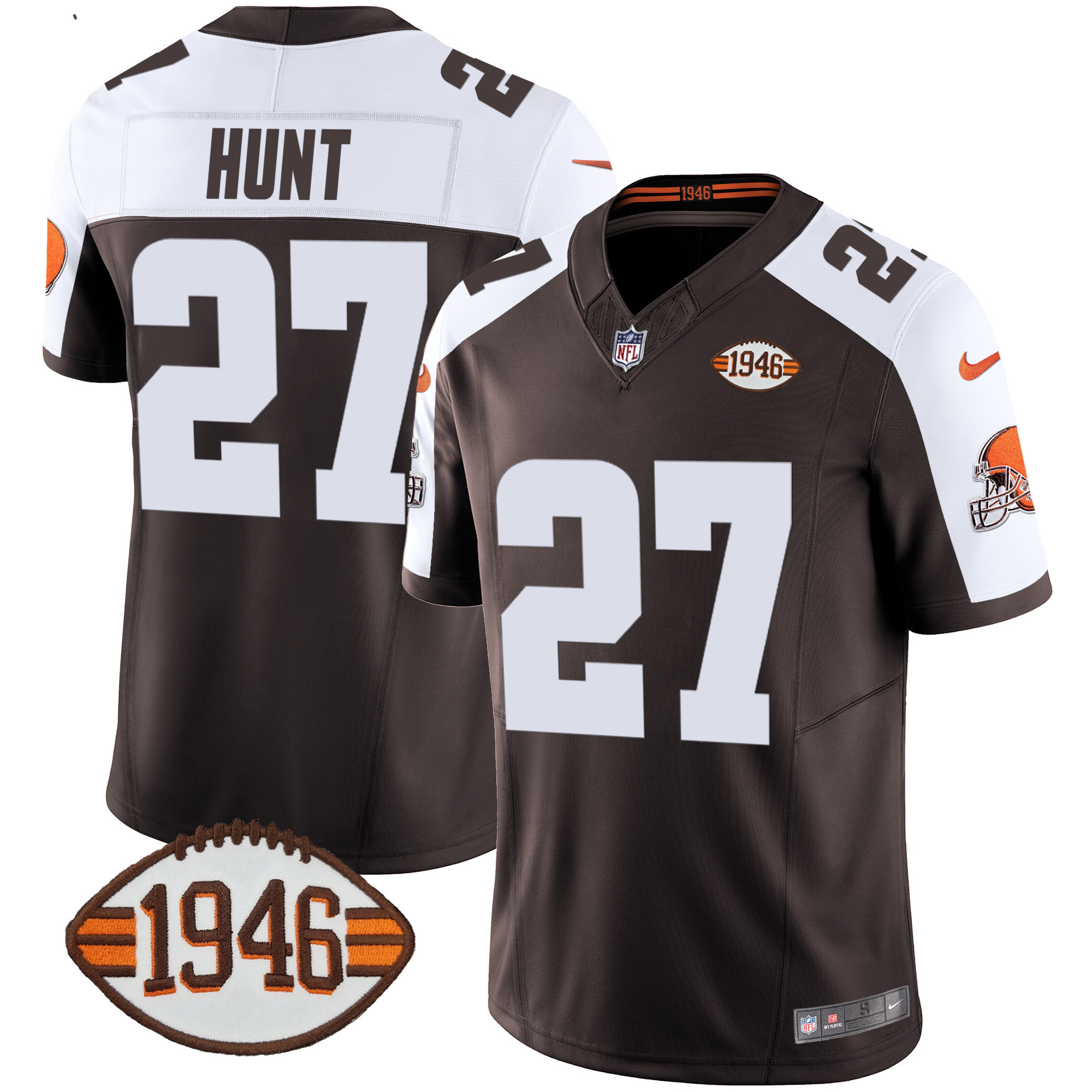 Kareem Hunt Men's Cleveland Browns 1946 75th Anniversary Patch Alternate Jersey - All Stitched