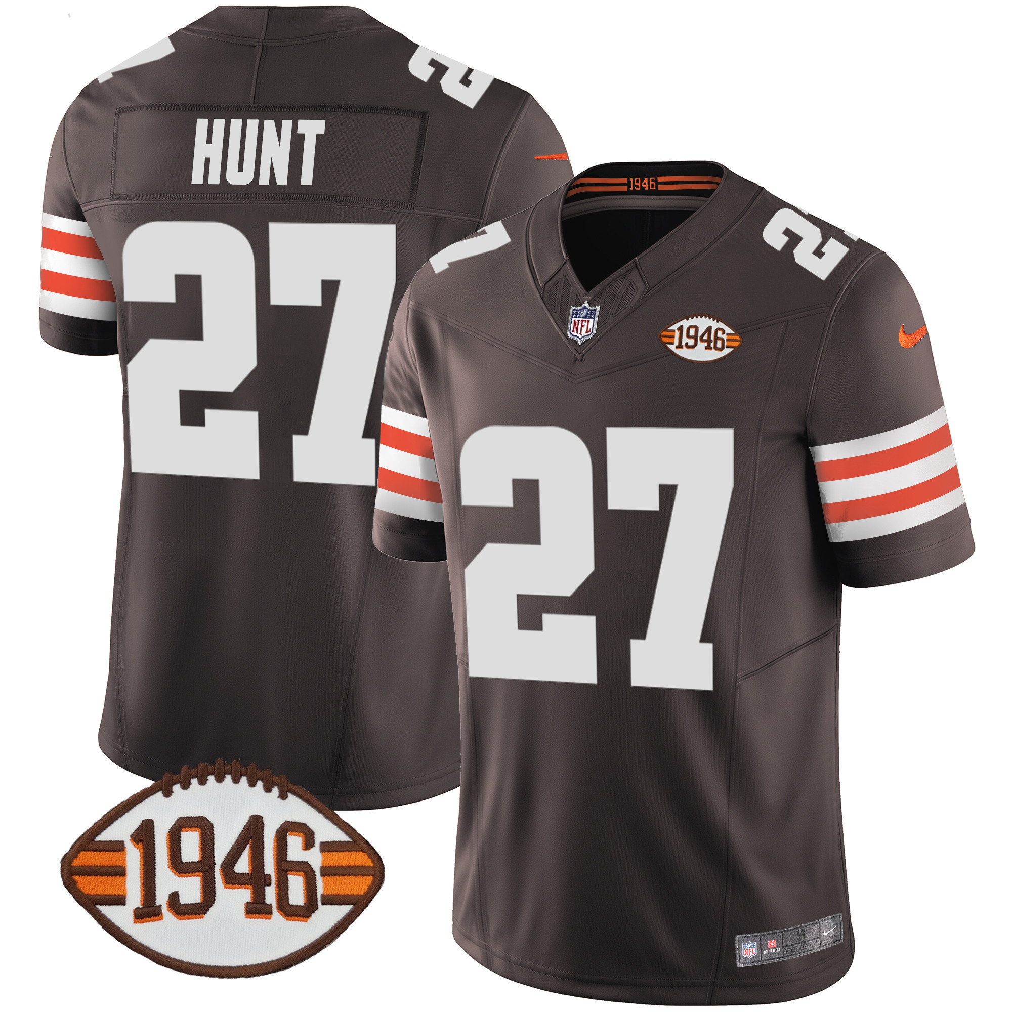 Kareem Hunt Men's Cleveland Browns 1946 75th Anniversary Patch Brown Jersey - All Stitched