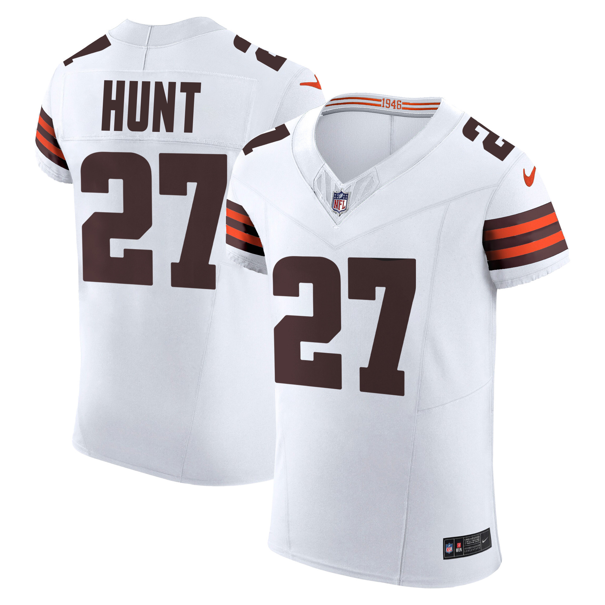 Kareem Hunt Men's Cleveland Browns Vapor Elite White Jersey - All Stitched