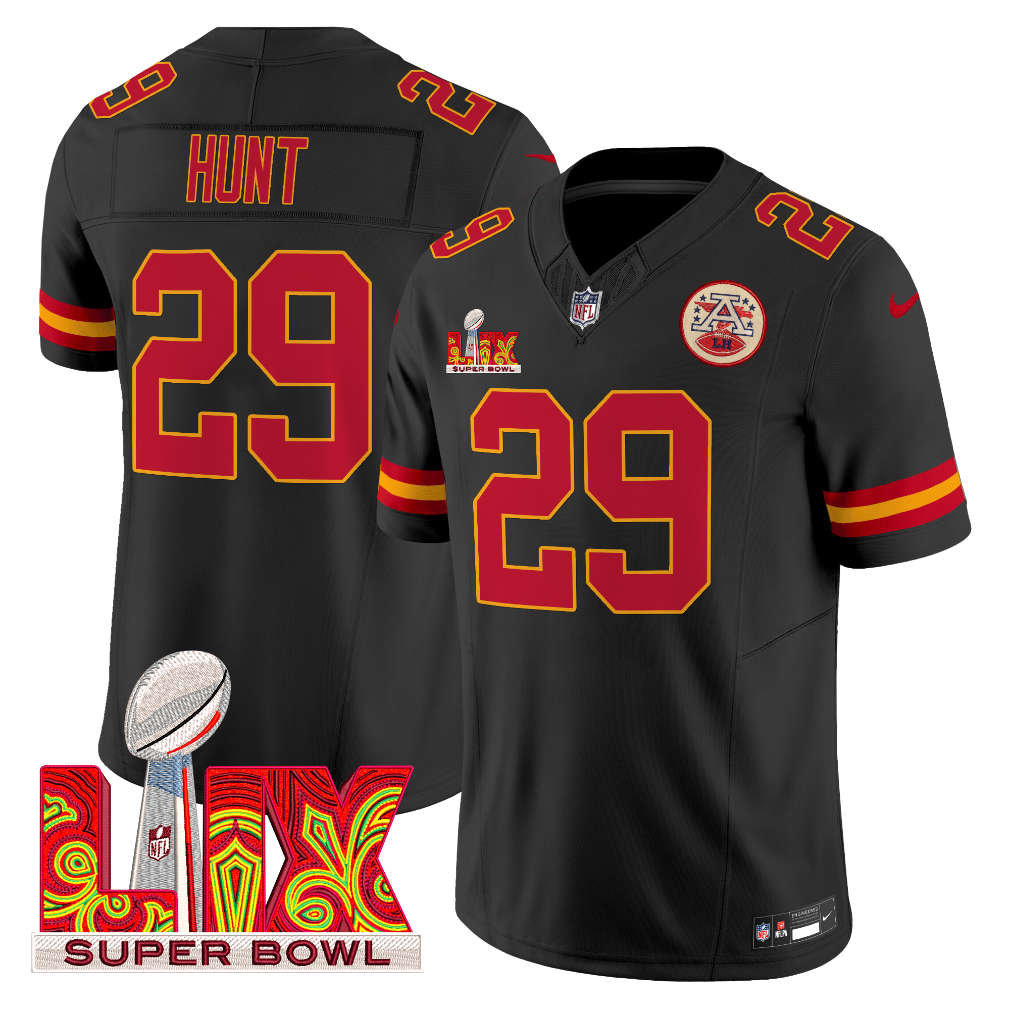 Kareem Hunt Men's Kansas City Chiefs Super Bowl LIX Patch Vapor Limited Black Jersey - All Stitched