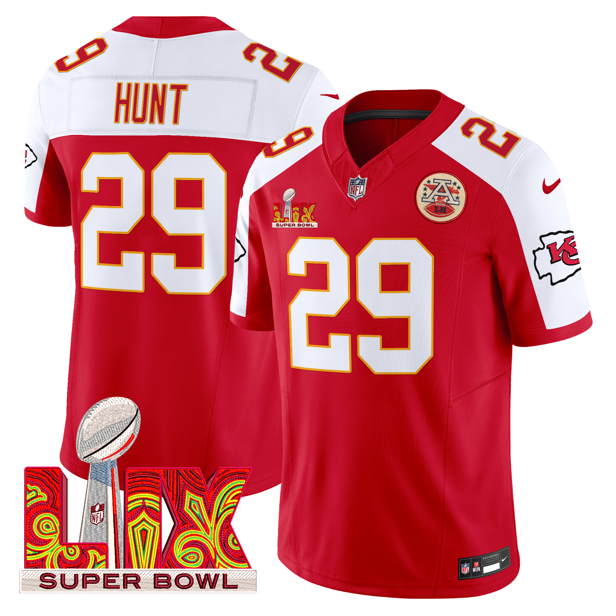 Kareem Hunt Men's Kansas City Chiefs Super Bowl LIX Patch Vapor Limited Red Alternate Jersey - All Stitched
