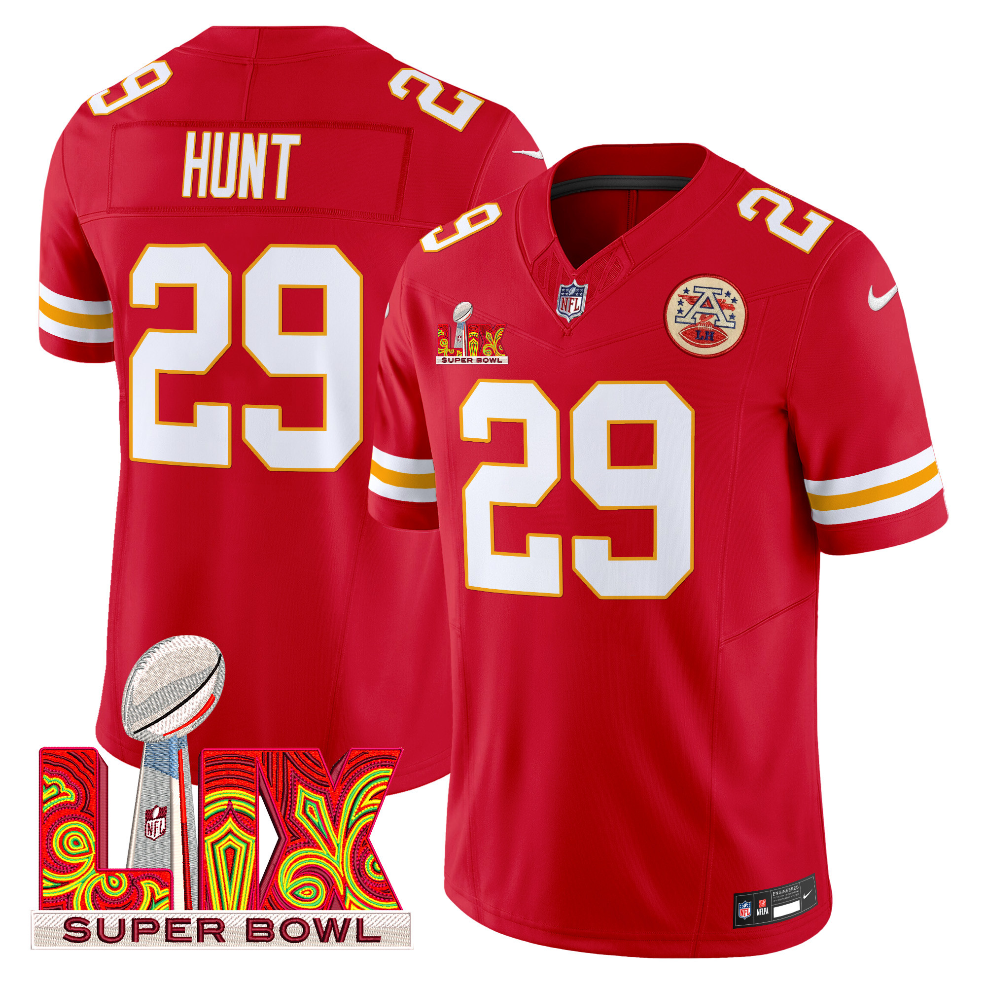 Kareem Hunt Men's Kansas City Chiefs Super Bowl LIX Patch Vapor Limited Red Jersey - All Stitched