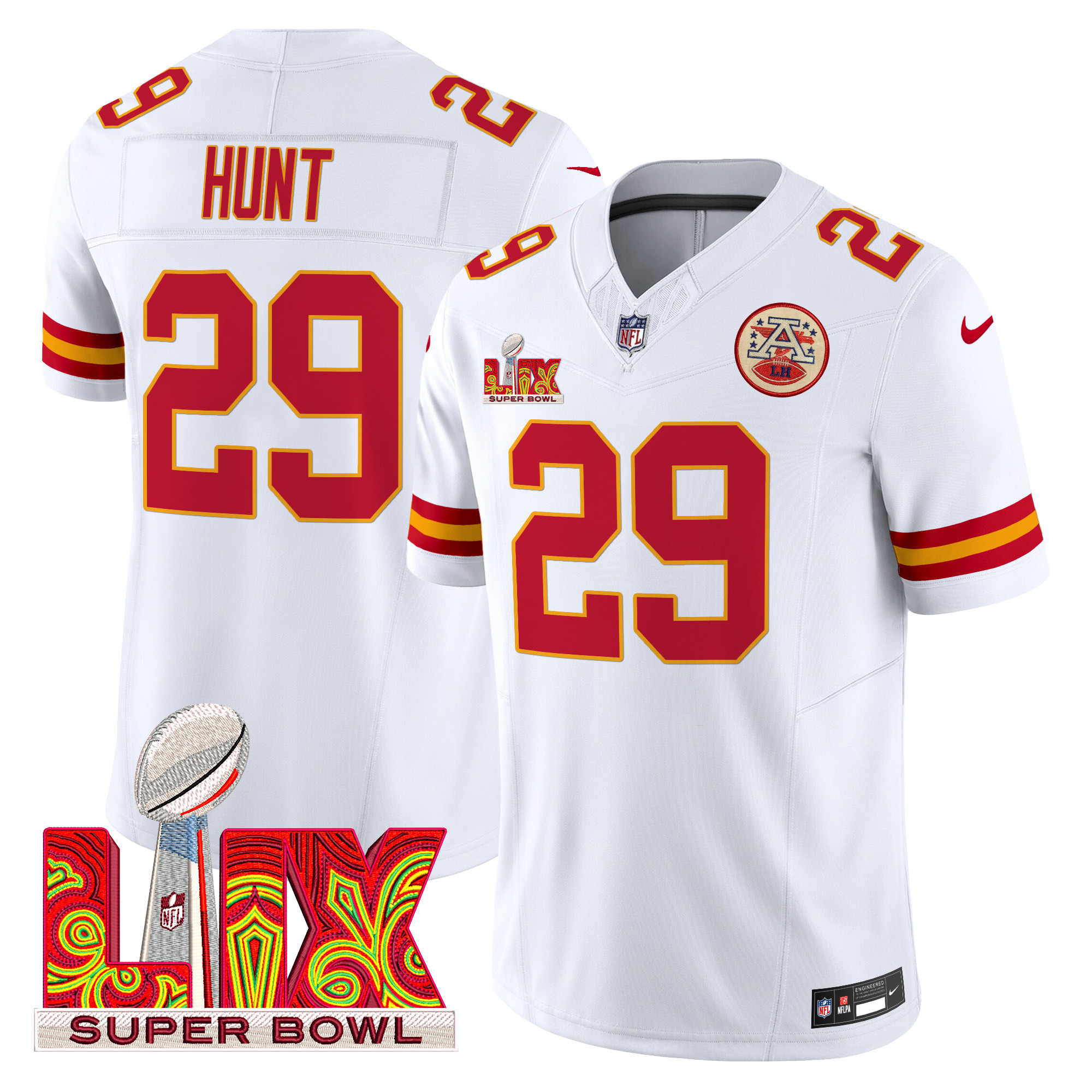 Kareem Hunt Men's Kansas City Chiefs Super Bowl LIX Patch Vapor Limited White Jersey - All Stitched