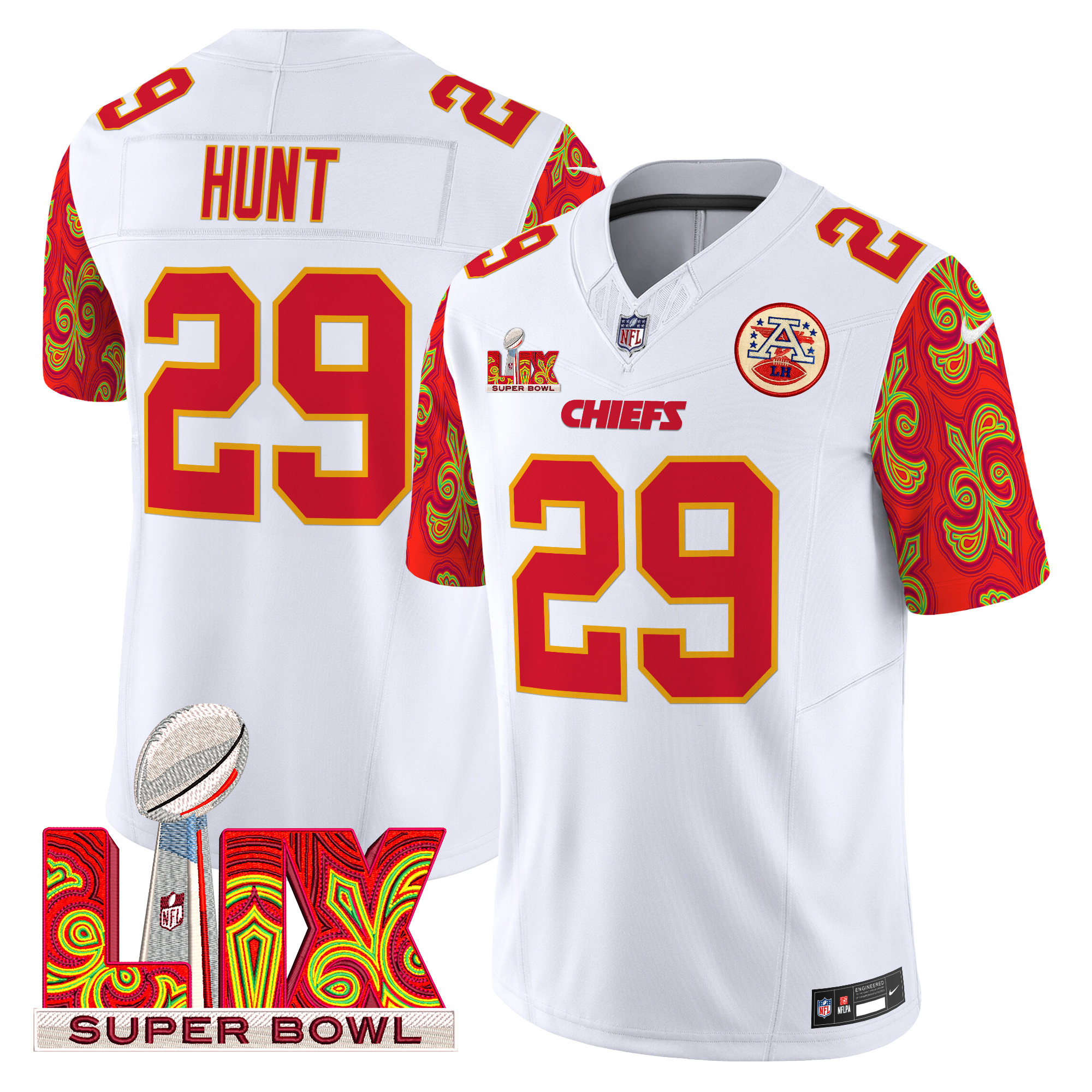 Kareem Hunt Men's Kansas City Chiefs Super Bowl LIX Style Vapor Limited White Jersey - All Stitched