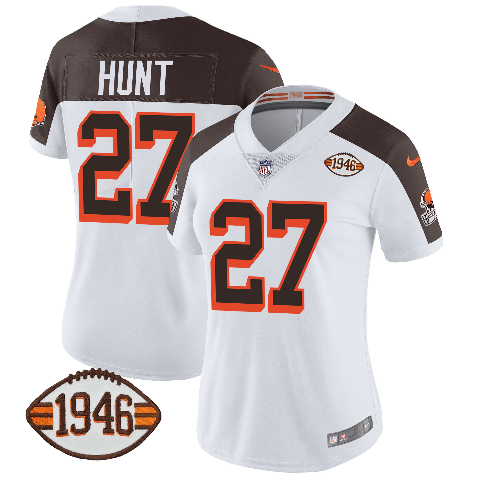 Kareem Hunt Women's Cleveland Browns 1946 75th Anniversary Patch Inverted Jersey - All Stitched