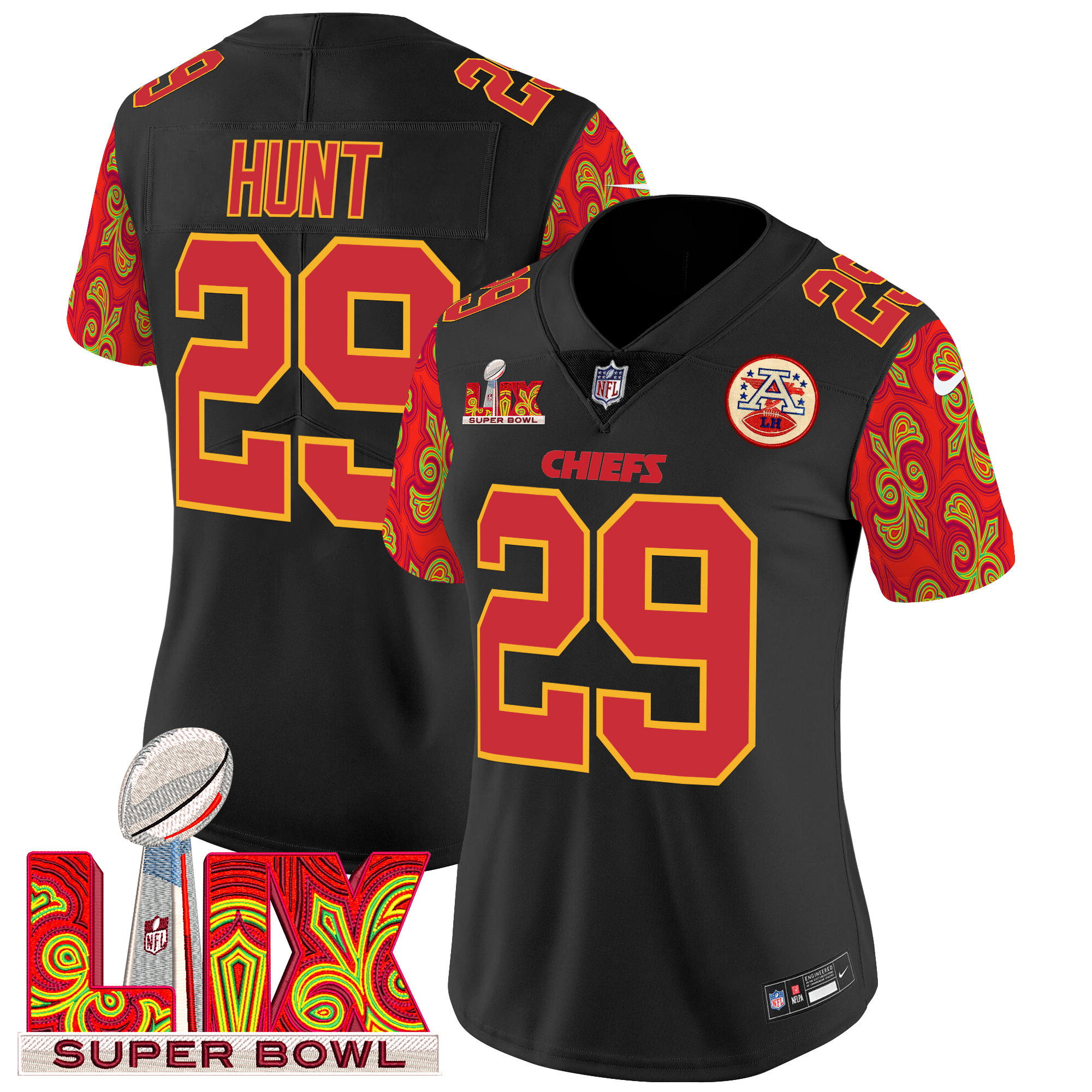 Kareem Hunt Women's Kansas City Chiefs Super Bowl LIX Style Vapor Limited Black Jersey - All Stitched