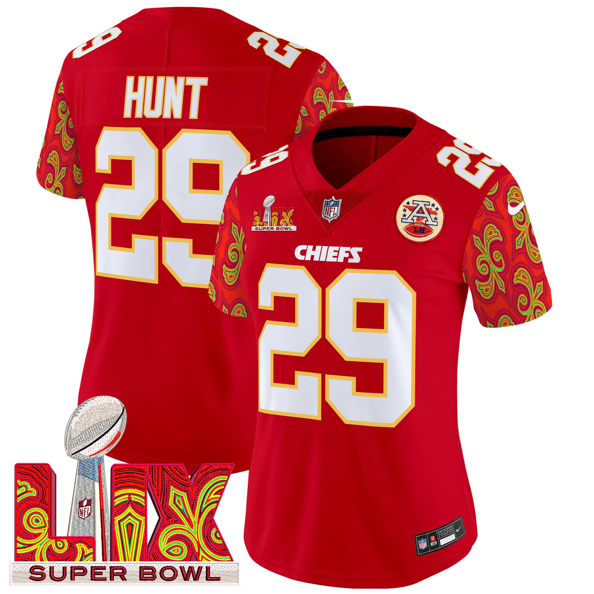 Kareem Hunt Women's Kansas City Chiefs Super Bowl LIX Style Vapor Limited Red Jersey - All Stitched