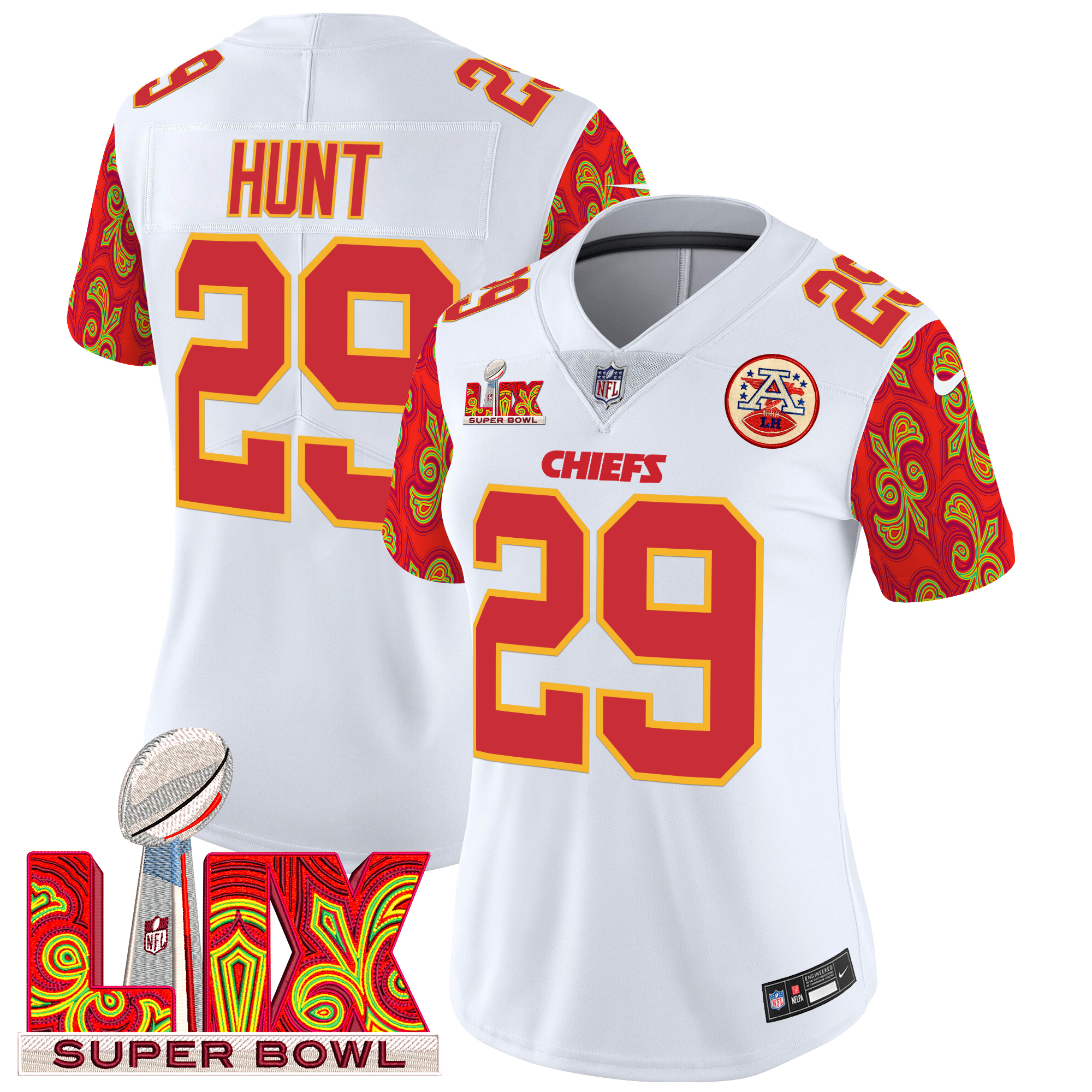 Kareem Hunt Women's Kansas City Chiefs Super Bowl LIX Style Vapor Limited White Jersey - All Stitched