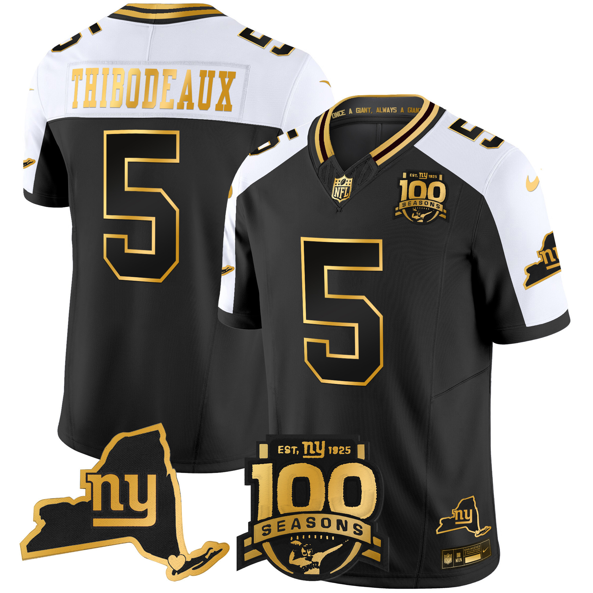 Kayvon Thibodeaux Men's New York Giants 100th Season & State Patch Gold Vapor Limited Alternate Jersey - All Stitched