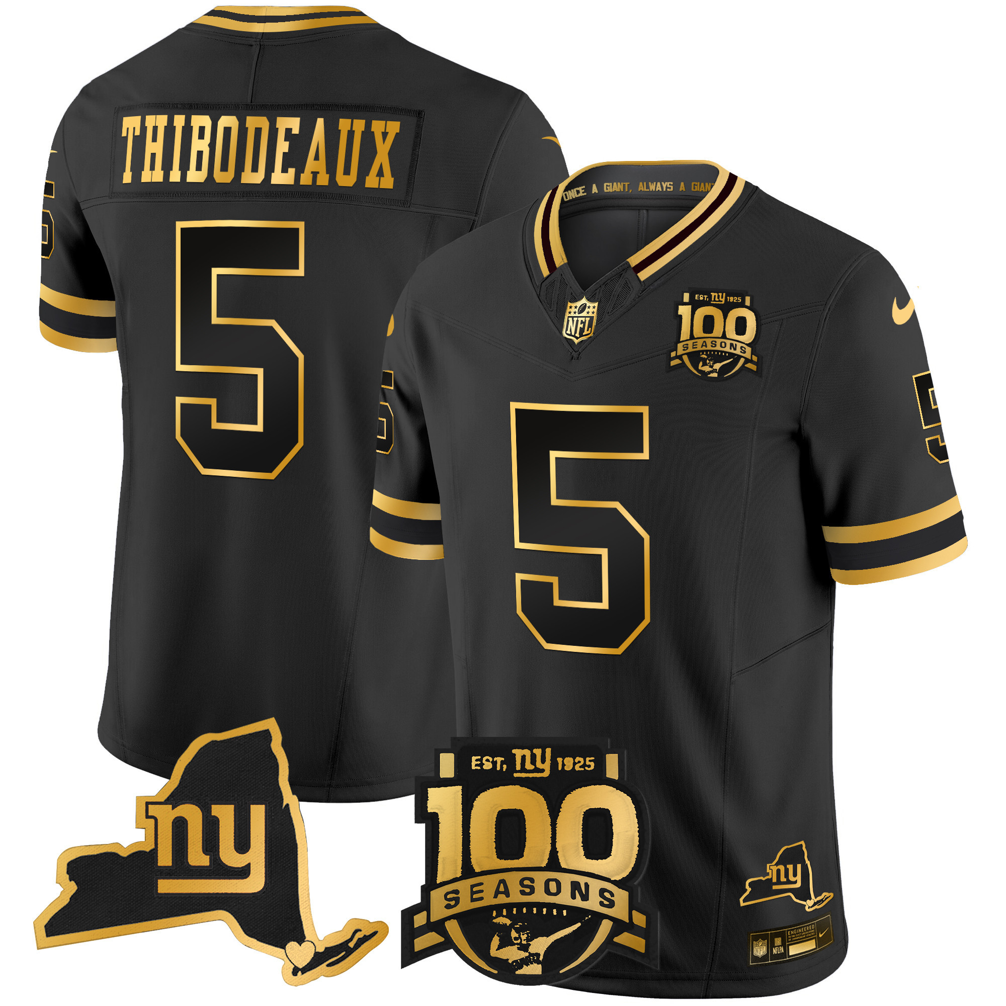Kayvon Thibodeaux Men's New York Giants 100th Season & State Patch Gold Vapor Limited Black Gold Jersey - All Stitched