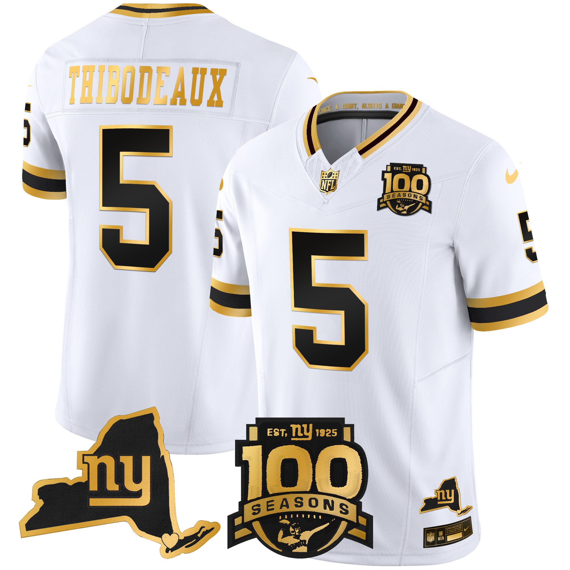 Kayvon Thibodeaux Men's New York Giants 100th Season & State Patch Gold Vapor Limited White Gold Jersey - All Stitched