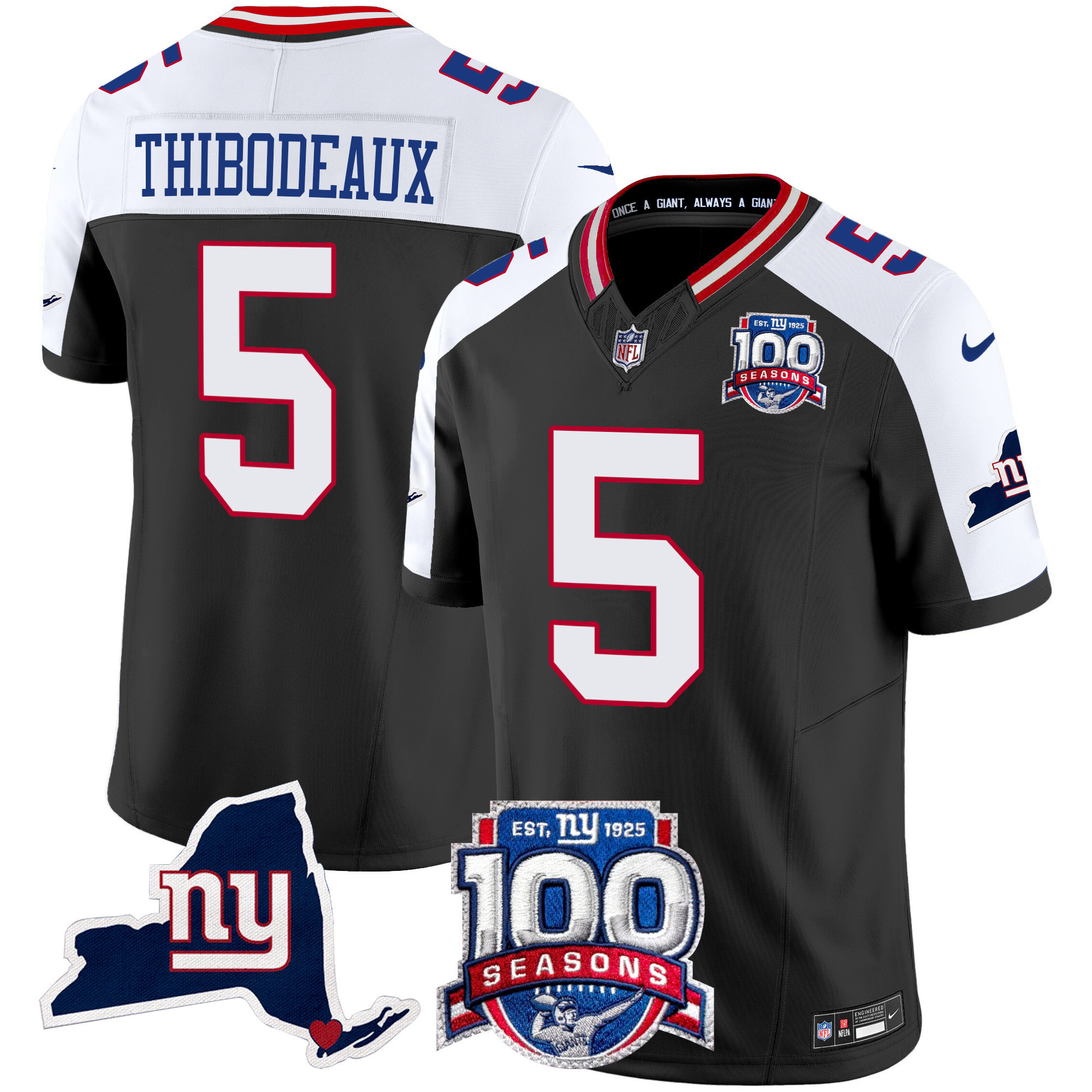Kayvon Thibodeaux Men's New York Giants 100th Season & State Patch Vapor Limited Black Alternate Jersey - All Stitched