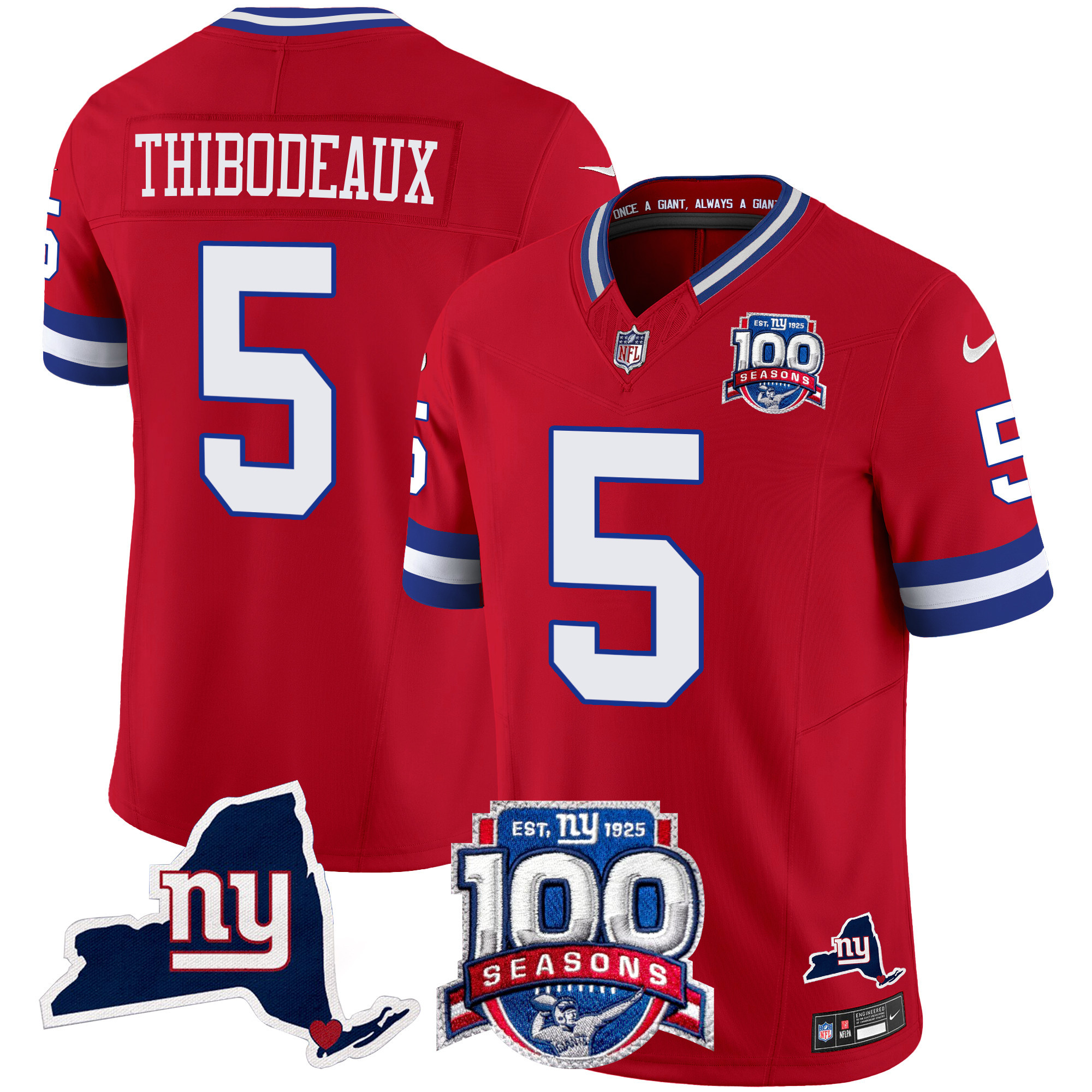 Kayvon Thibodeaux Men's New York Giants 100th Season & State Patch Vapor Limited Red Jersey - All Stitched