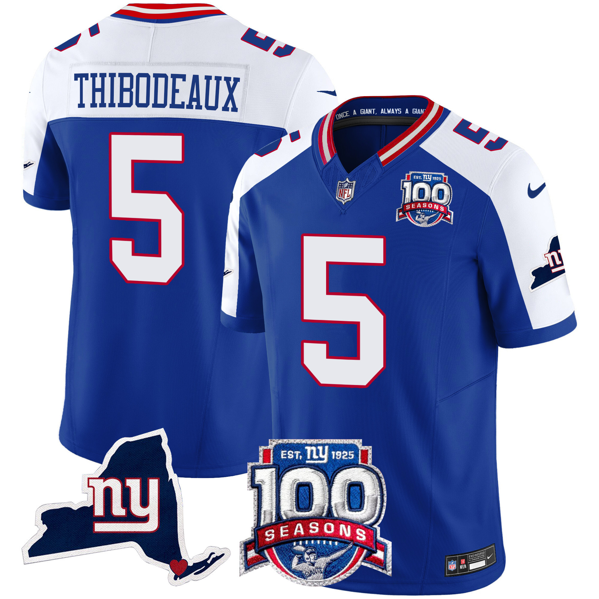 Kayvon Thibodeaux Men's New York Giants 100th Season & State Patch Vapor Limited Royal Alternate Jersey - All Stitched