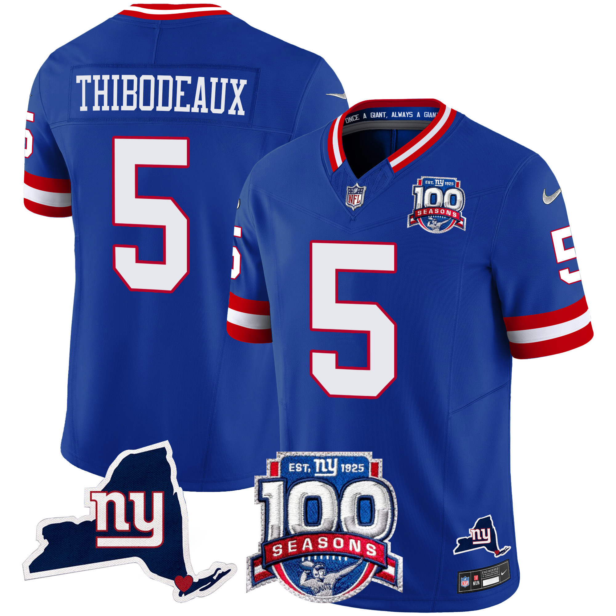 Kayvon Thibodeaux Men's New York Giants 100th Season & State Patch Vapor Limited Royal Jersey - All Stitched