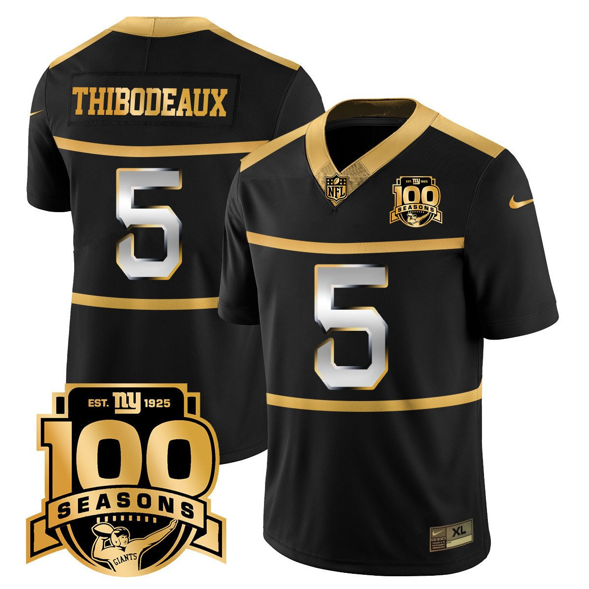 Kayvon Thibodeaux Men's New York Giants 'Century Red' 100th Season Commemorative Gold Vapor Black Gold Jersey - All Stitched