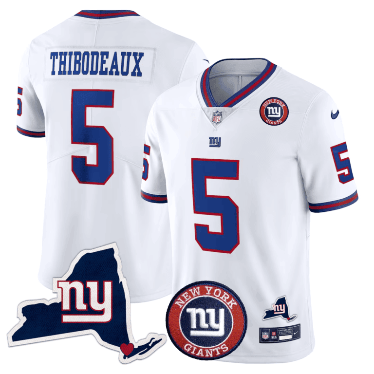 Kayvon Thibodeaux Men's New York Giants New York State & Logo Patch Limited White Jersey - All Stitched