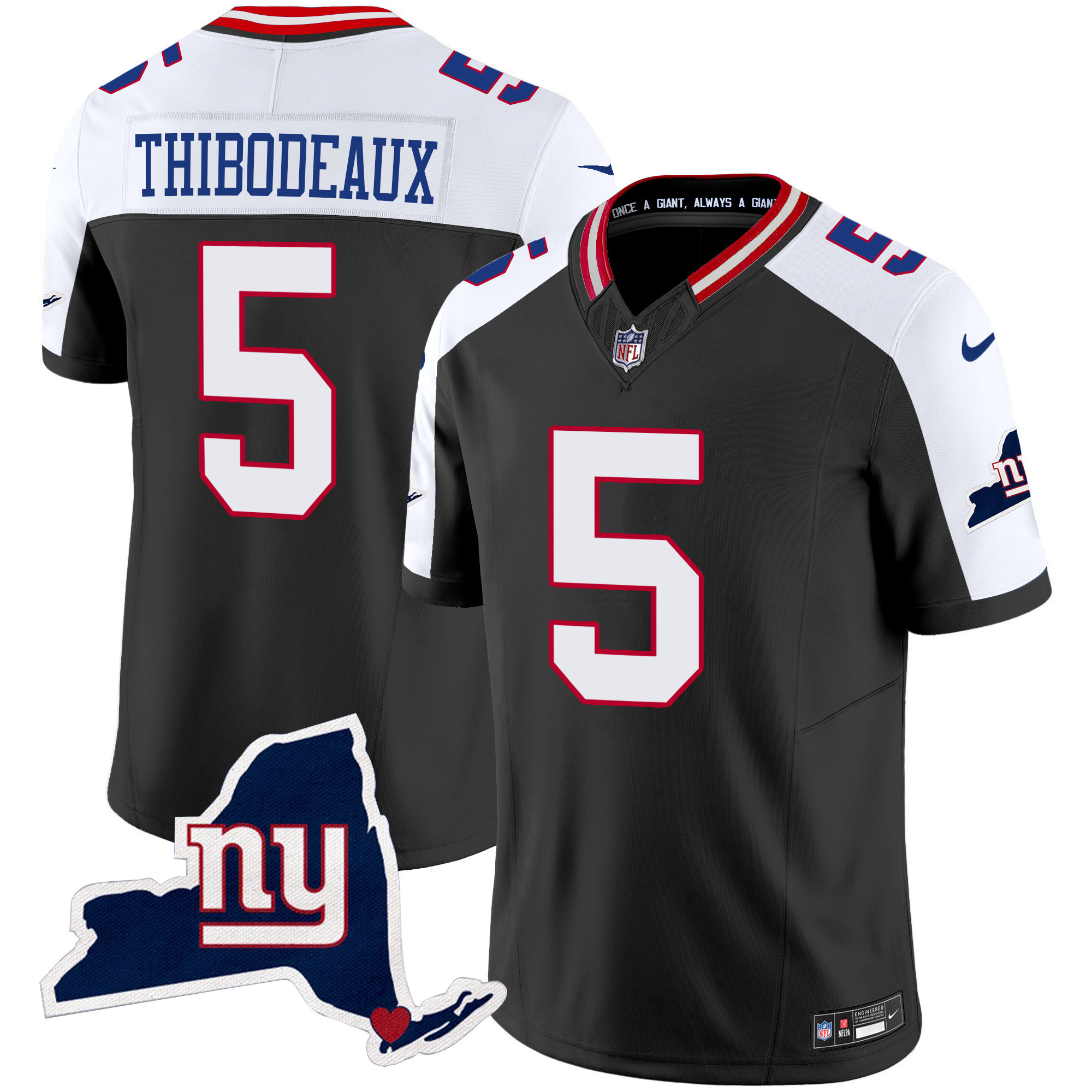 Kayvon Thibodeaux Men's New York Giants New York State Map Patch Limited Black Alternate Jersey - All Stitched