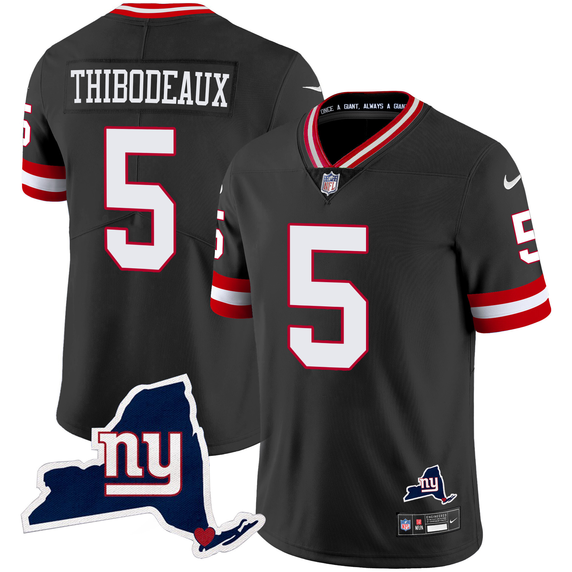 Kayvon Thibodeaux Men's New York Giants New York State Map Patch Limited Black Jersey - All Stitched