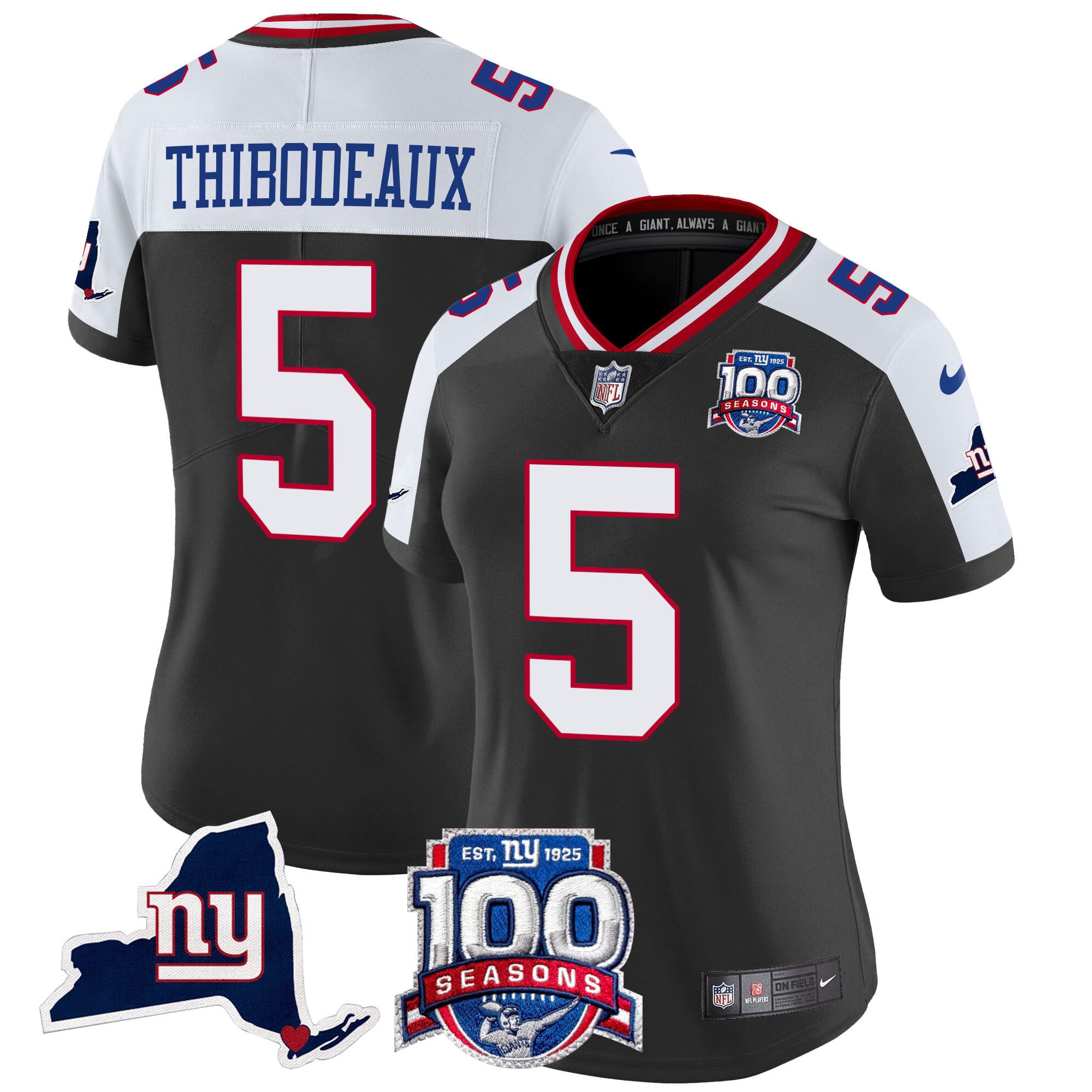 Kayvon Thibodeaux Women's New York Giants 100th Season & State Patch Vapor Limited Black Alternate Jersey - All Stitched