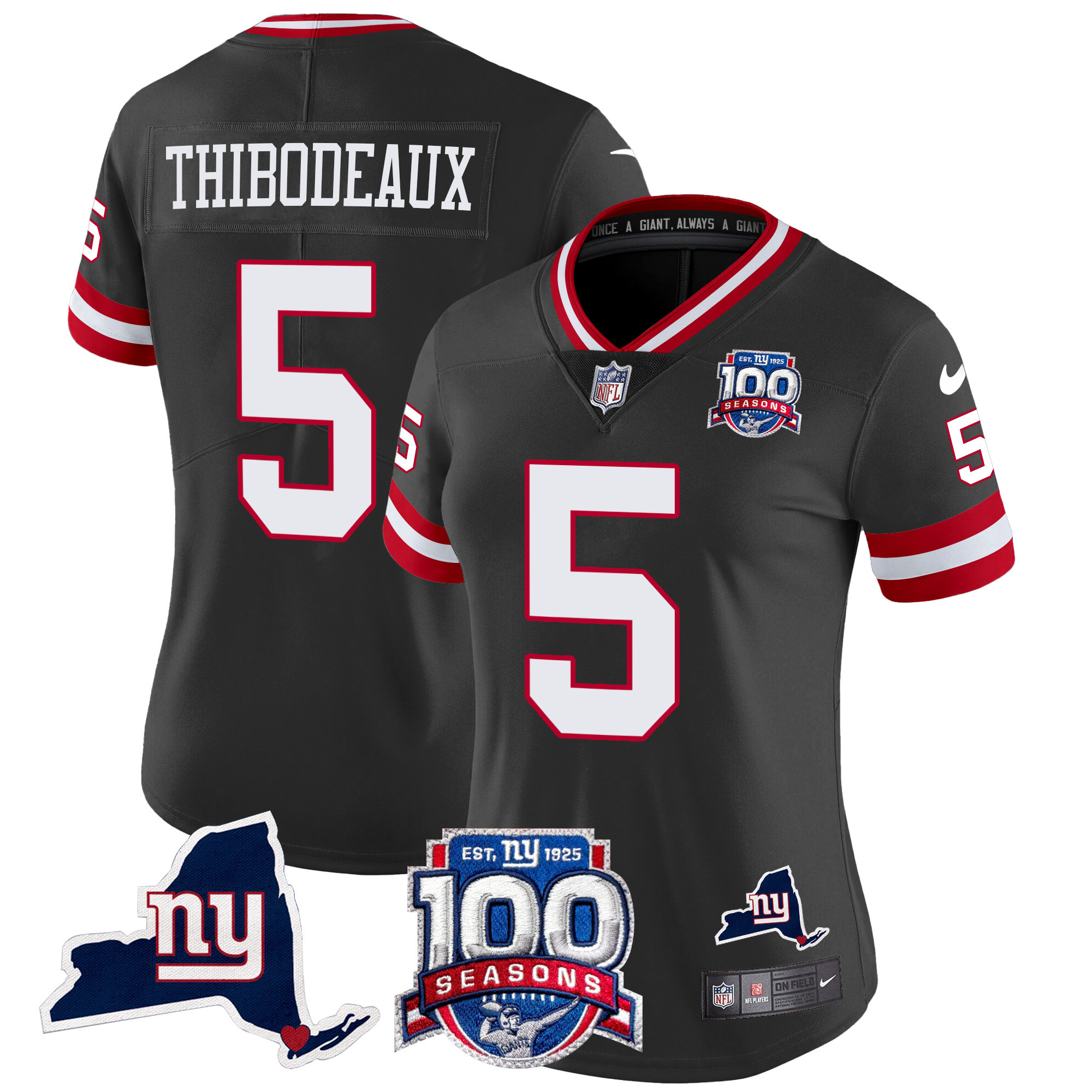 Kayvon Thibodeaux Women's New York Giants 100th Season & State Patch Vapor Limited Black Jersey - All Stitched