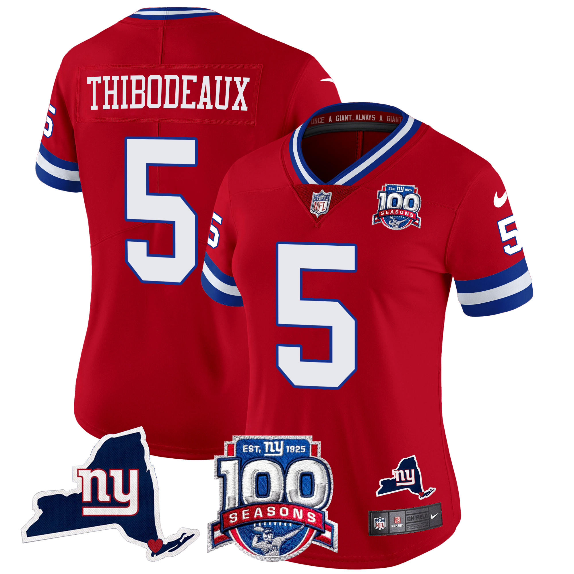 Kayvon Thibodeaux Women's New York Giants 100th Season & State Patch Vapor Limited Red Jersey - All Stitched