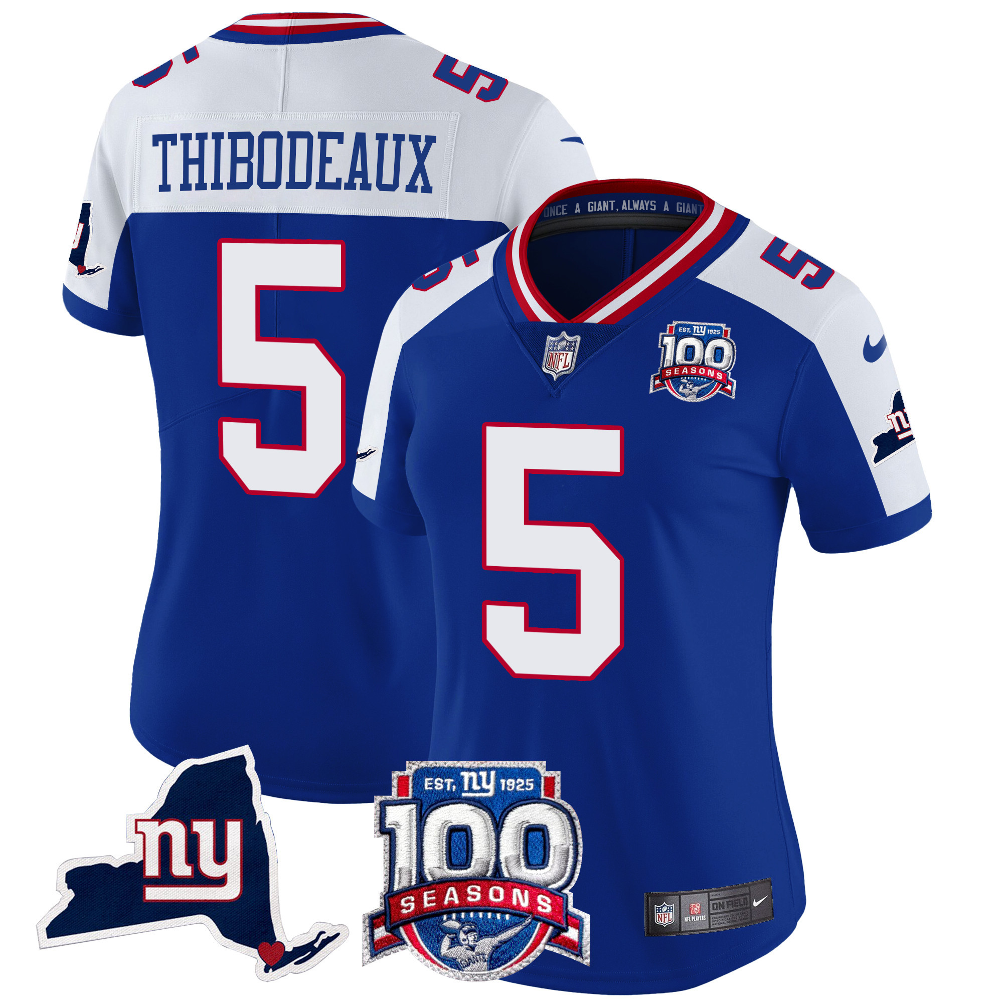 Kayvon Thibodeaux Women's New York Giants 100th Season & State Patch Vapor Limited Royal Alternate Jersey - All Stitched