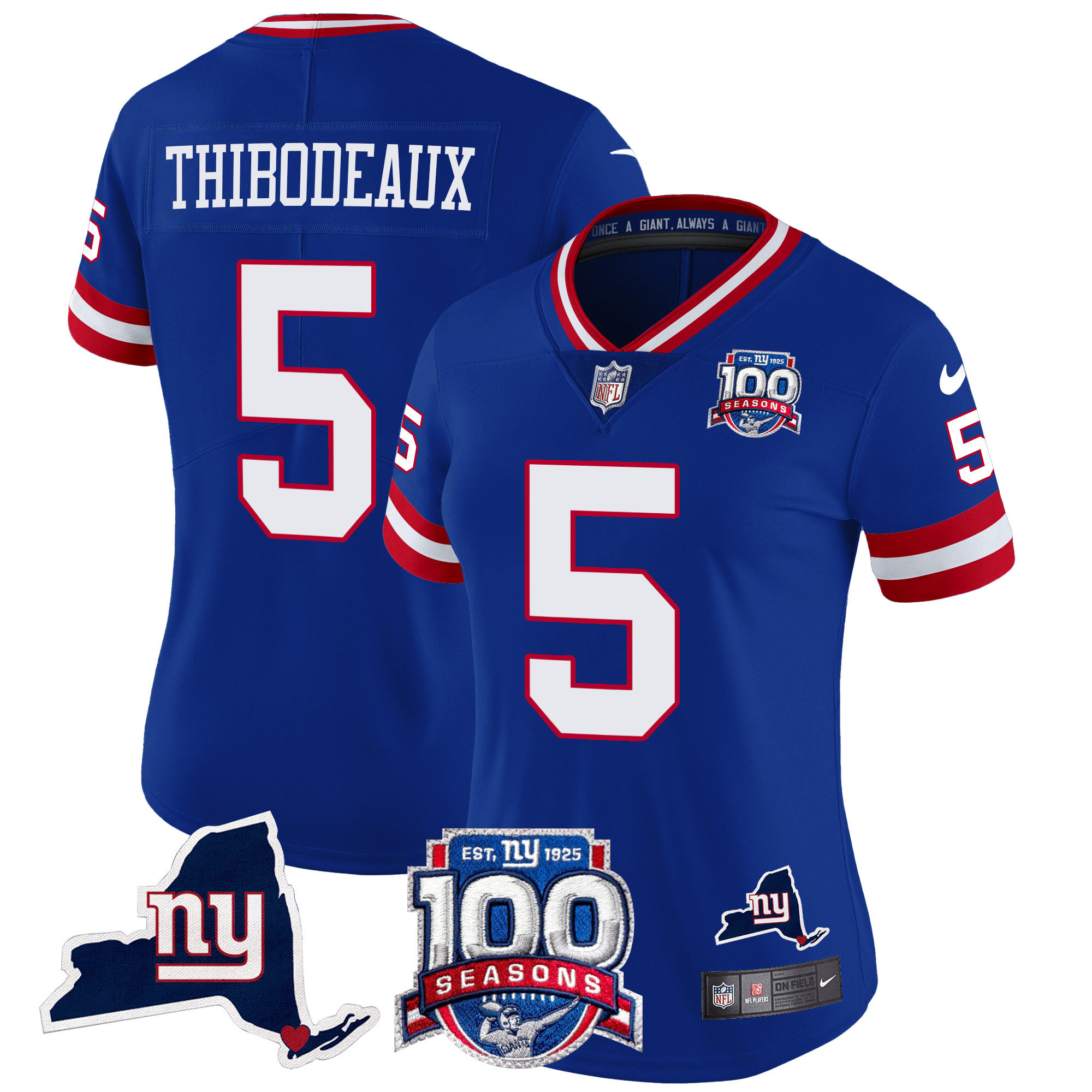 Kayvon Thibodeaux Women's New York Giants 100th Season & State Patch Vapor Limited Royal Jersey - All Stitched